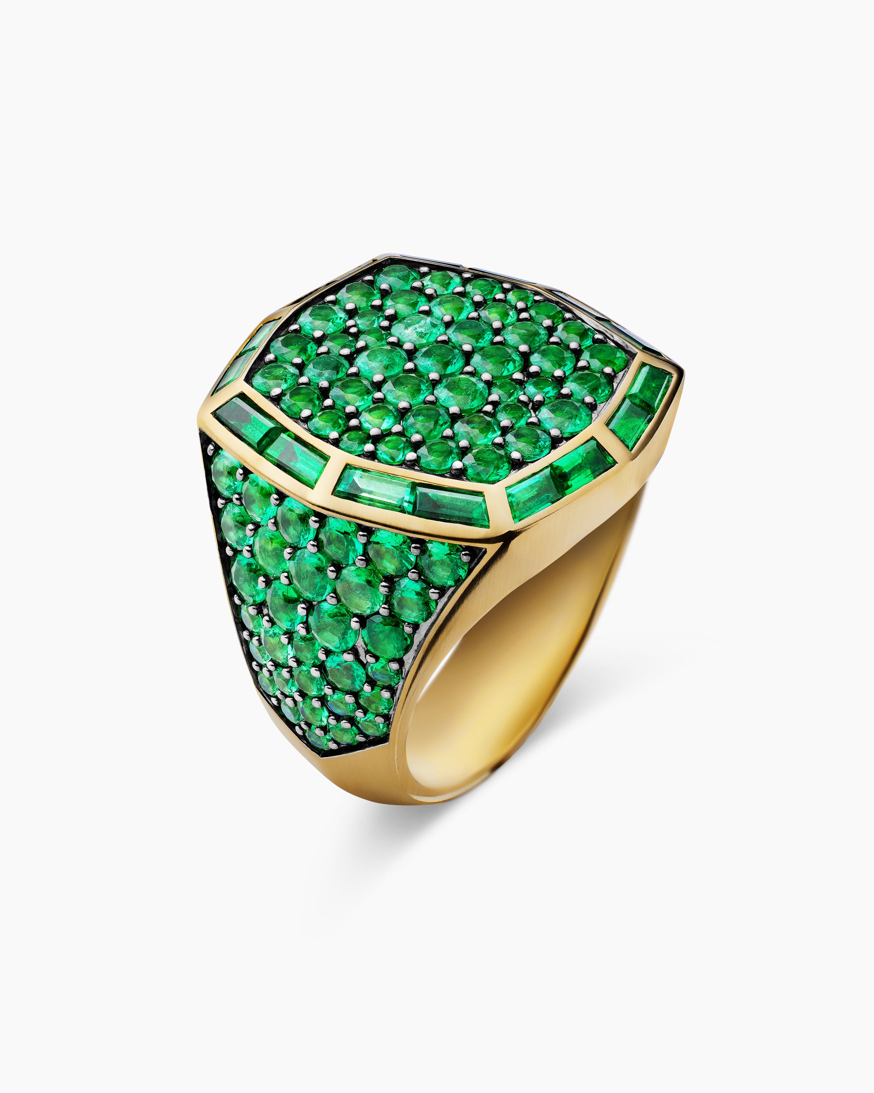 Streamline Signet Ring in 18K Yellow Gold with Emeralds, 25mm - Image 3