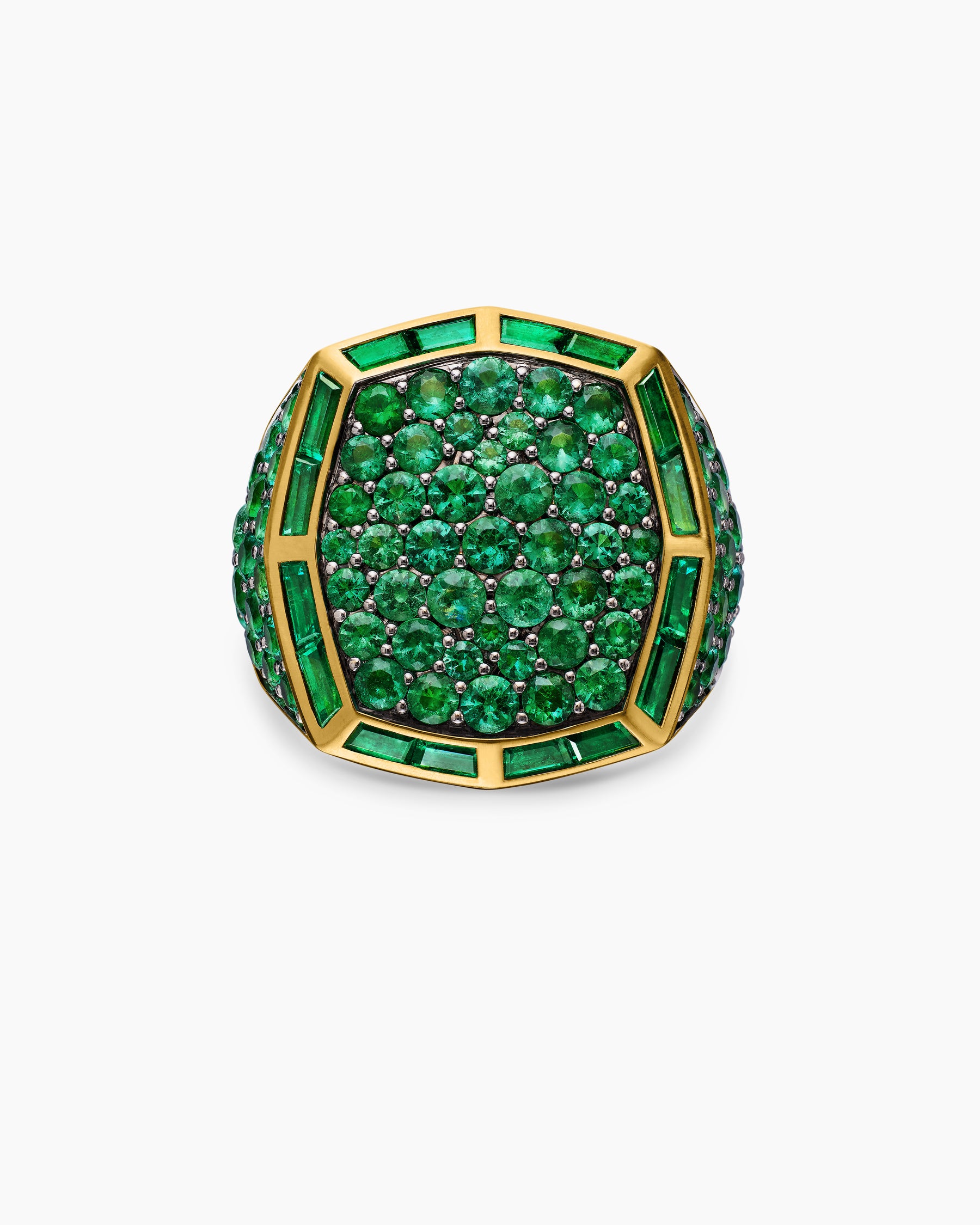 Streamline Signet Ring in 18K Yellow Gold with Emeralds, 25mm - Image 4