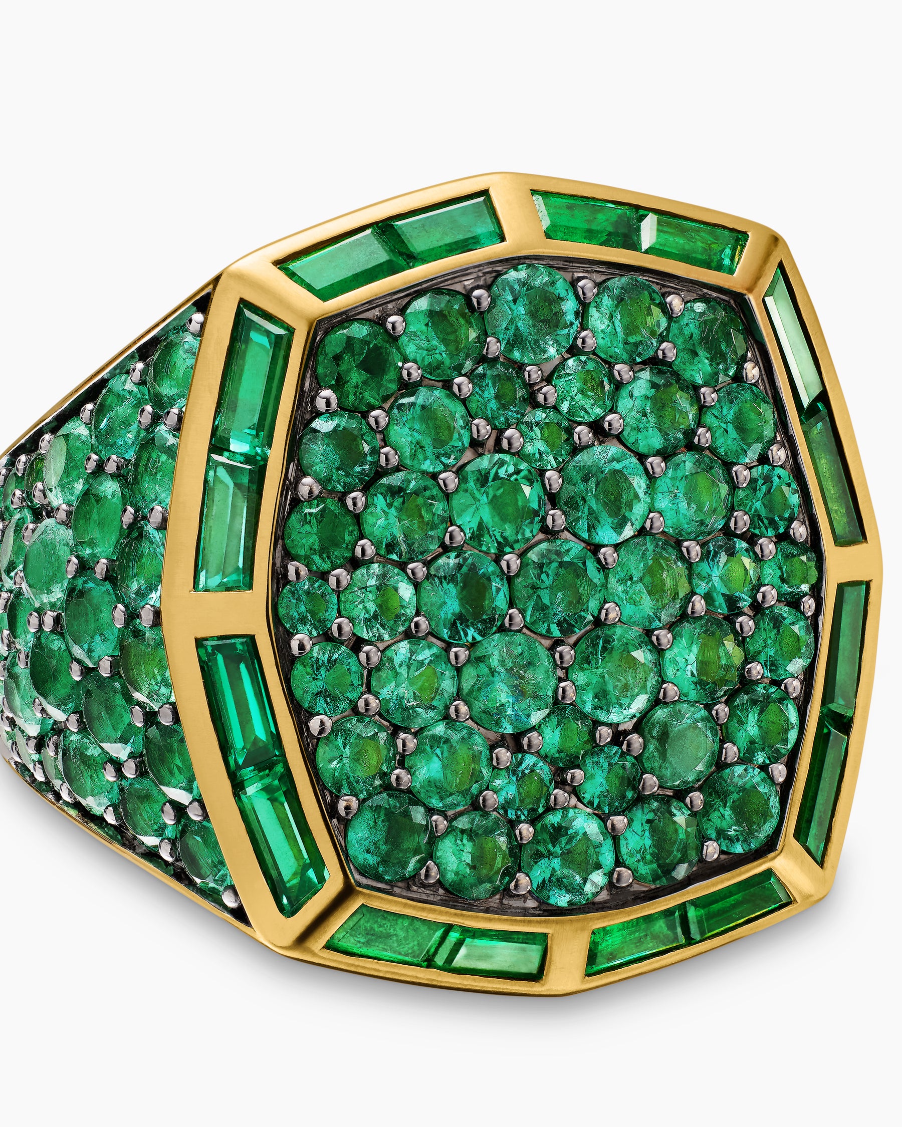 Streamline Signet Ring in 18K Yellow Gold with Emeralds, 25mm - Image 5