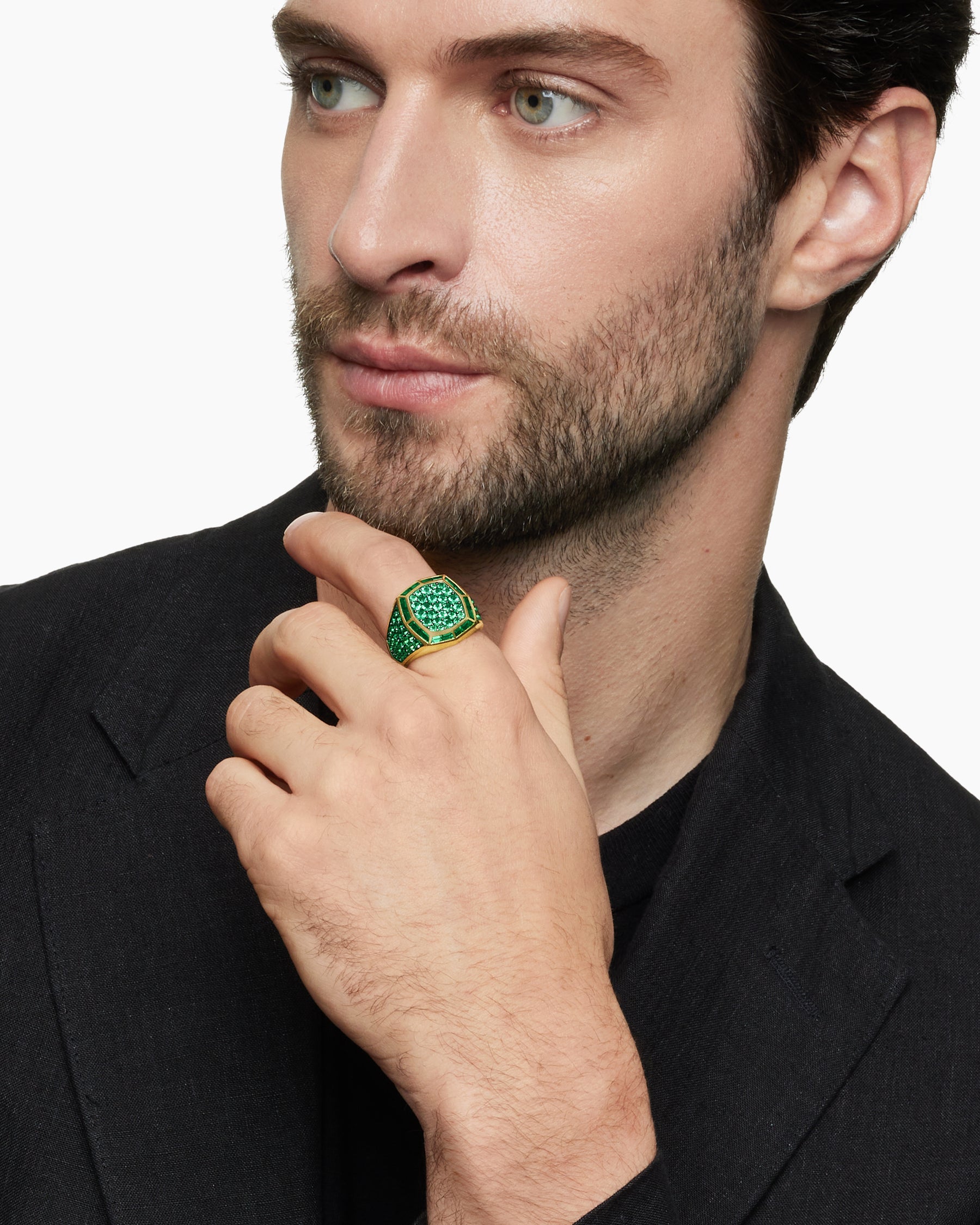 Alternative view of Streamline Signet Ring in 18K Yellow Gold with Emeralds, 25mm