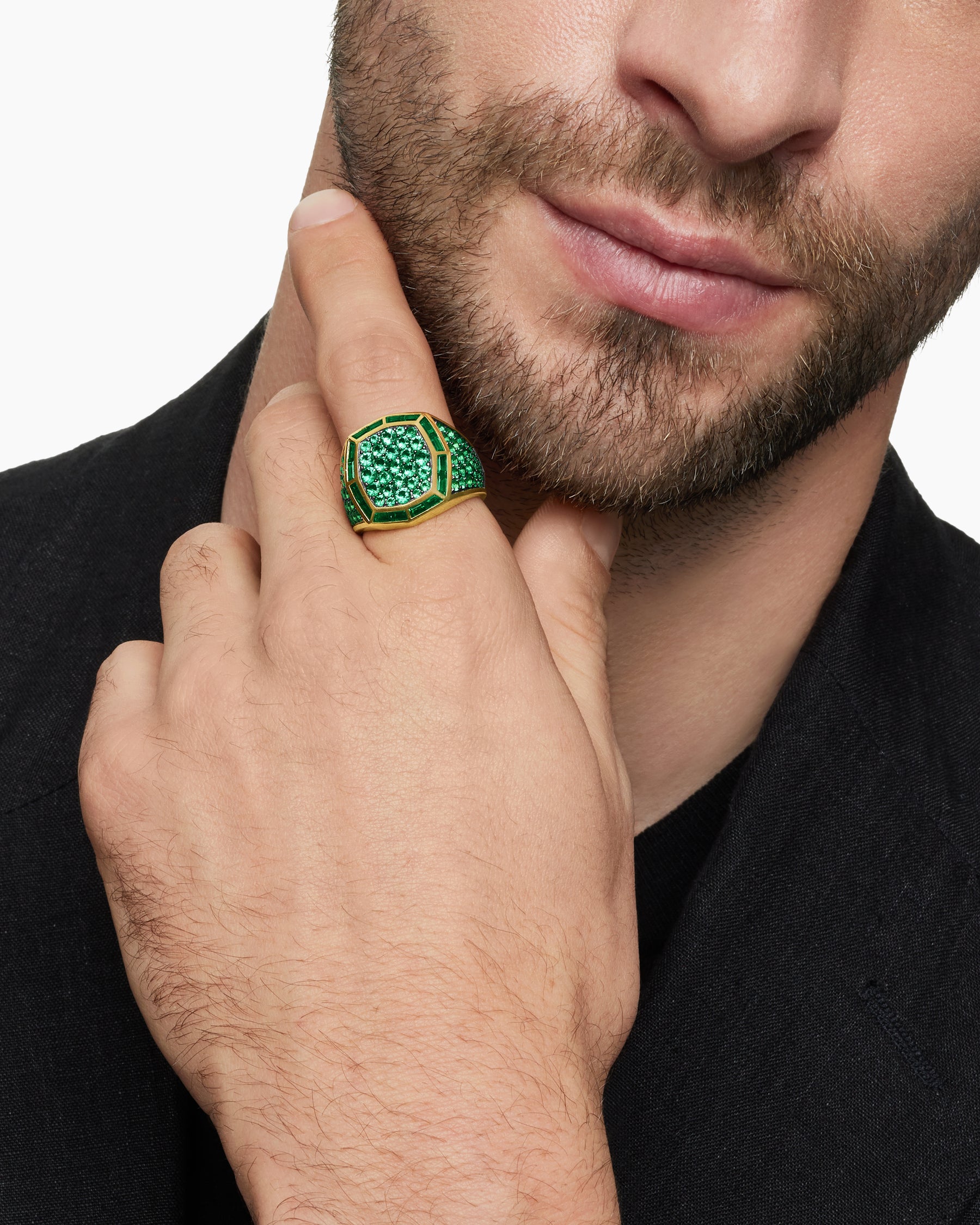 Streamline Signet Ring in 18K Yellow Gold with Emeralds, 25mm - Image 7