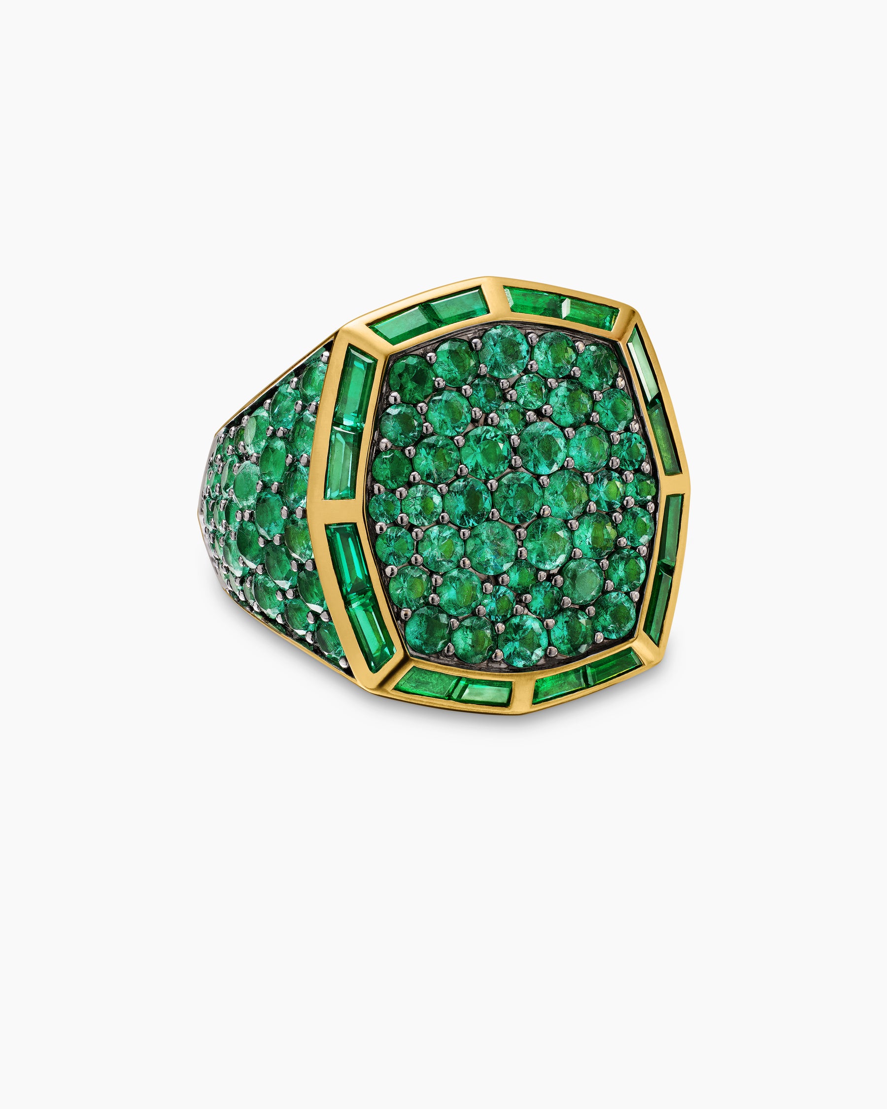 Streamline Signet Ring in 18K Yellow Gold with Emeralds, 25mm