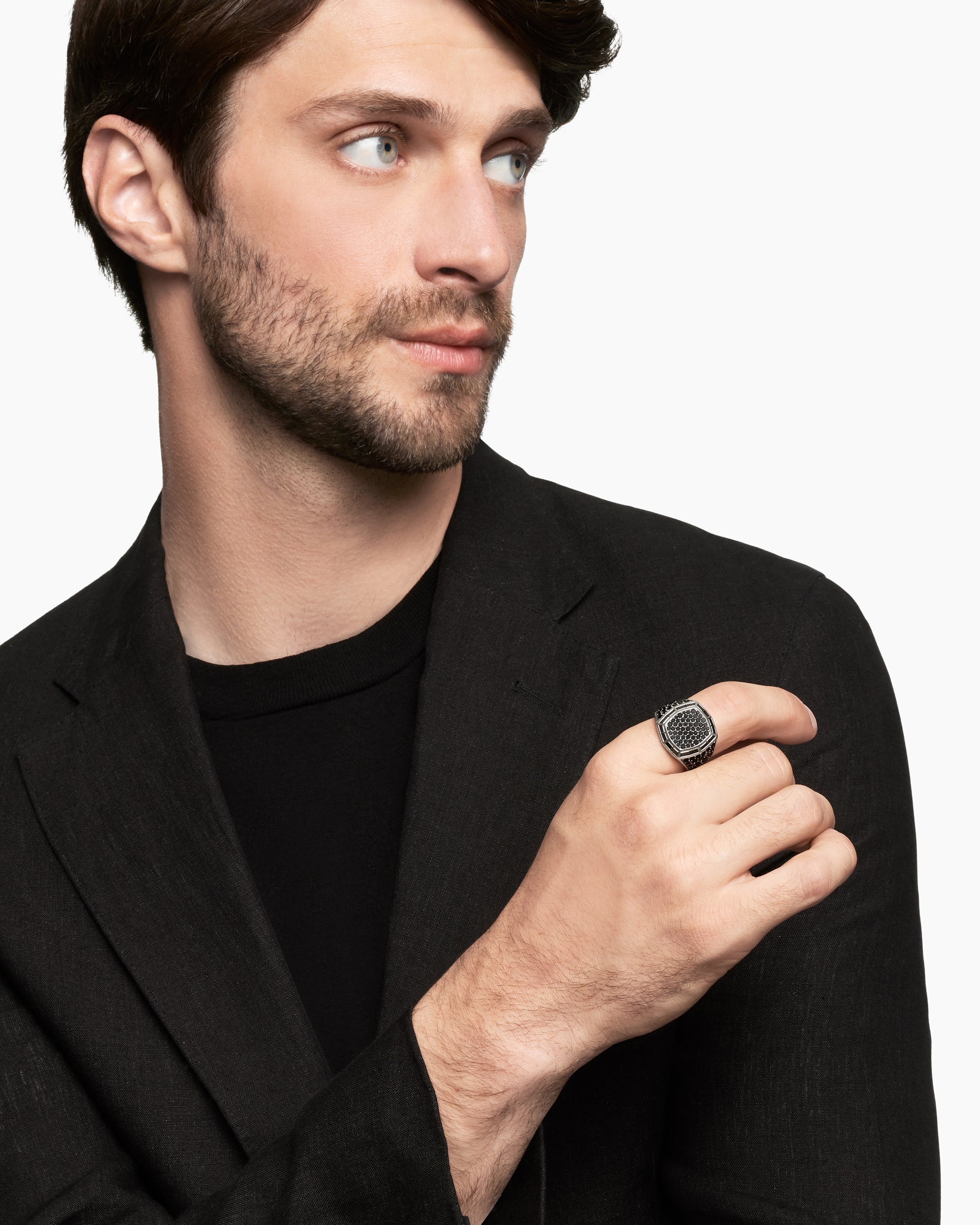 Alternative view of Streamline Signet Ring in 18K White Gold with Black Diamonds, 25mm