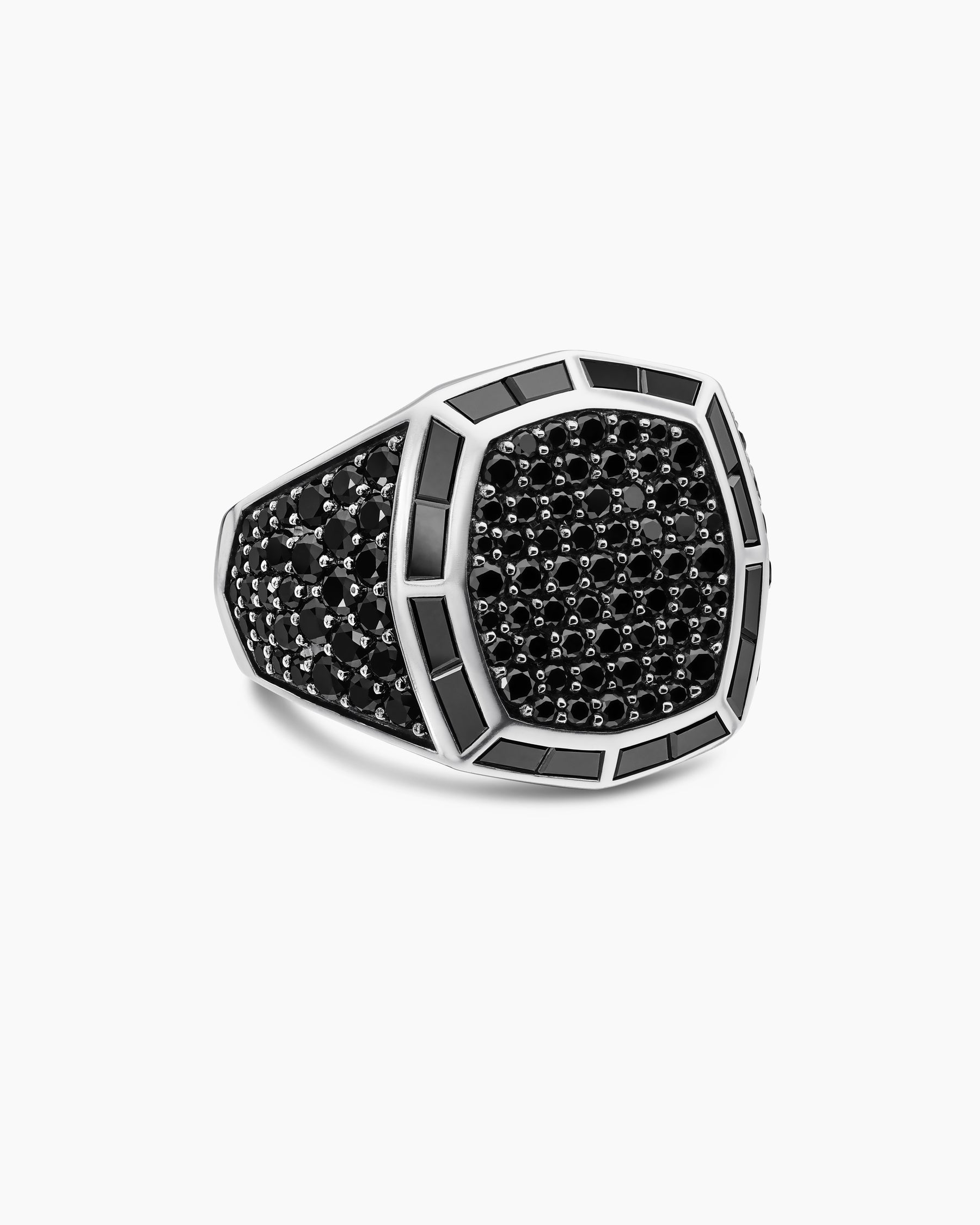 Streamline Signet Ring in 18K White Gold with Black Diamonds, 25mm
