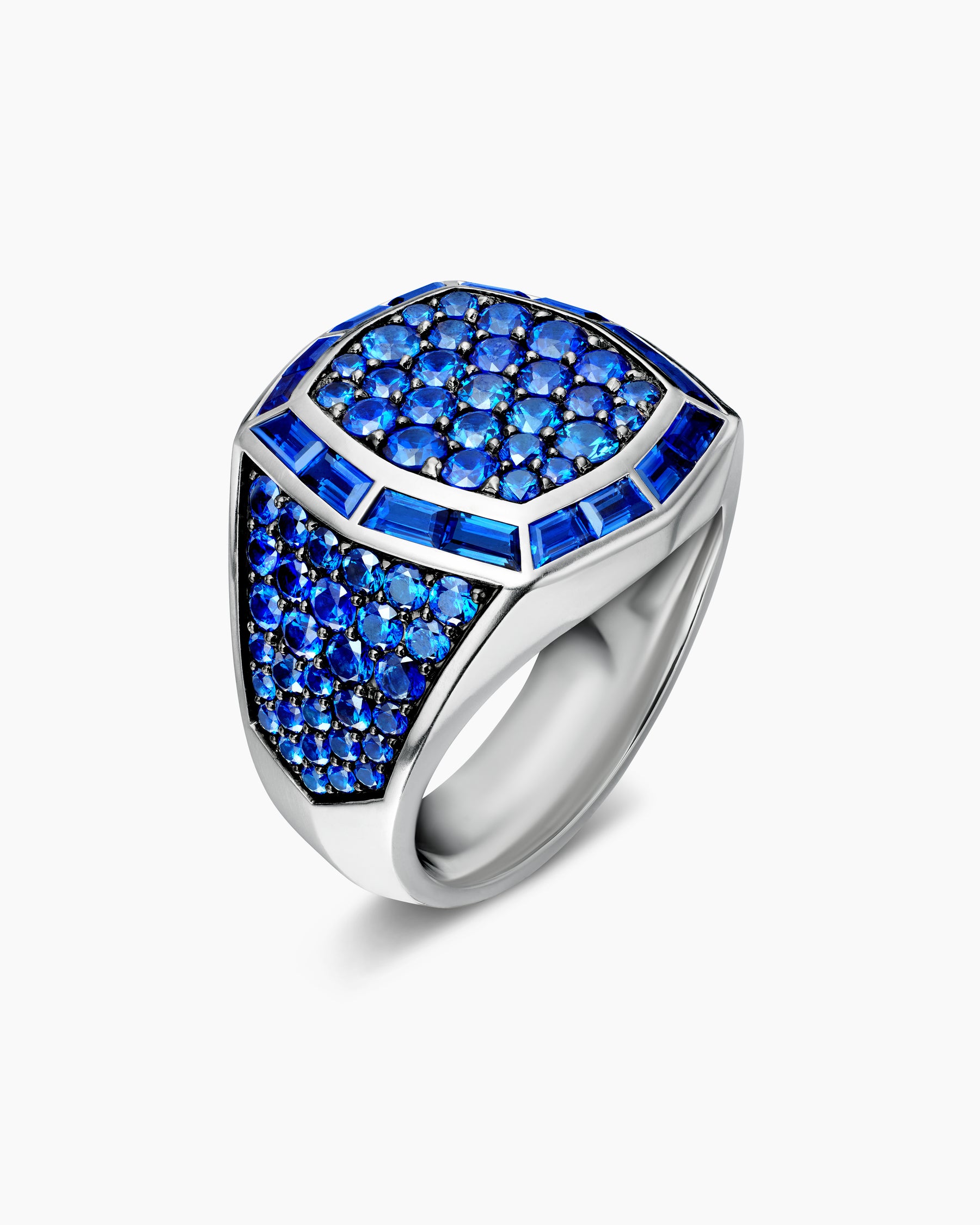 Streamline Signet Ring in 18K White Gold with Blue Sapphires, 25mm - Image 3