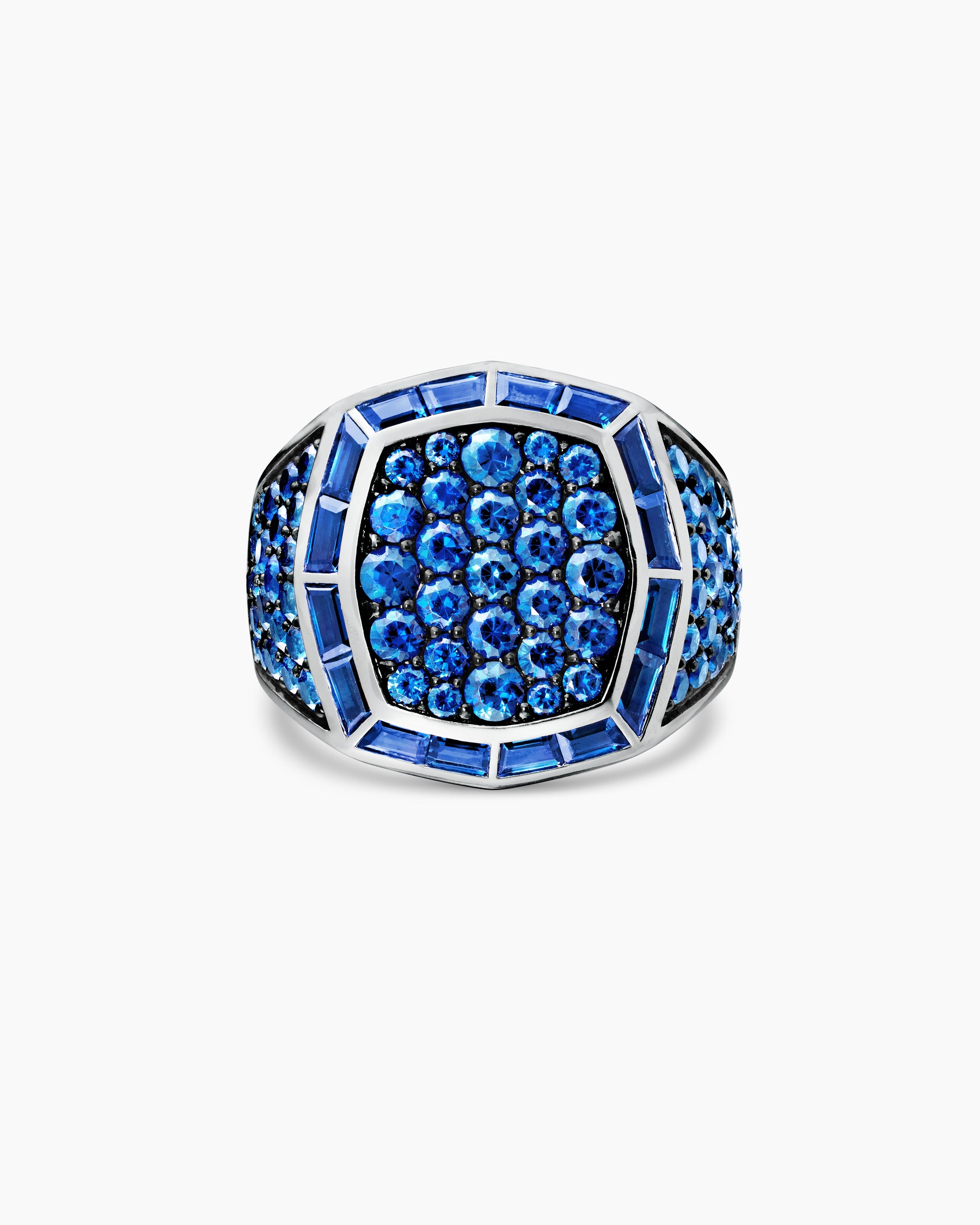 Streamline Signet Ring in 18K White Gold with Blue Sapphires, 25mm - Image 4