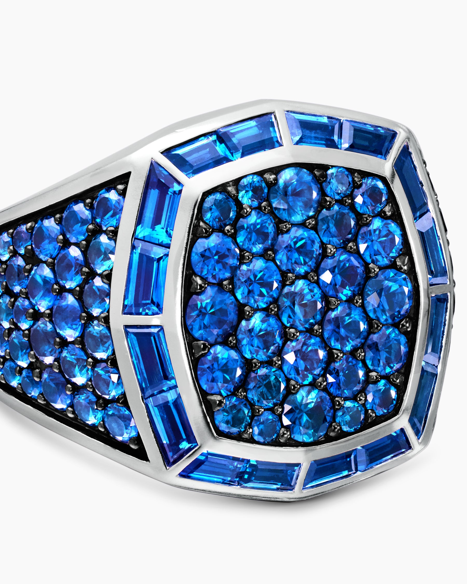 Streamline Signet Ring in 18K White Gold with Blue Sapphires, 25mm - Image 5