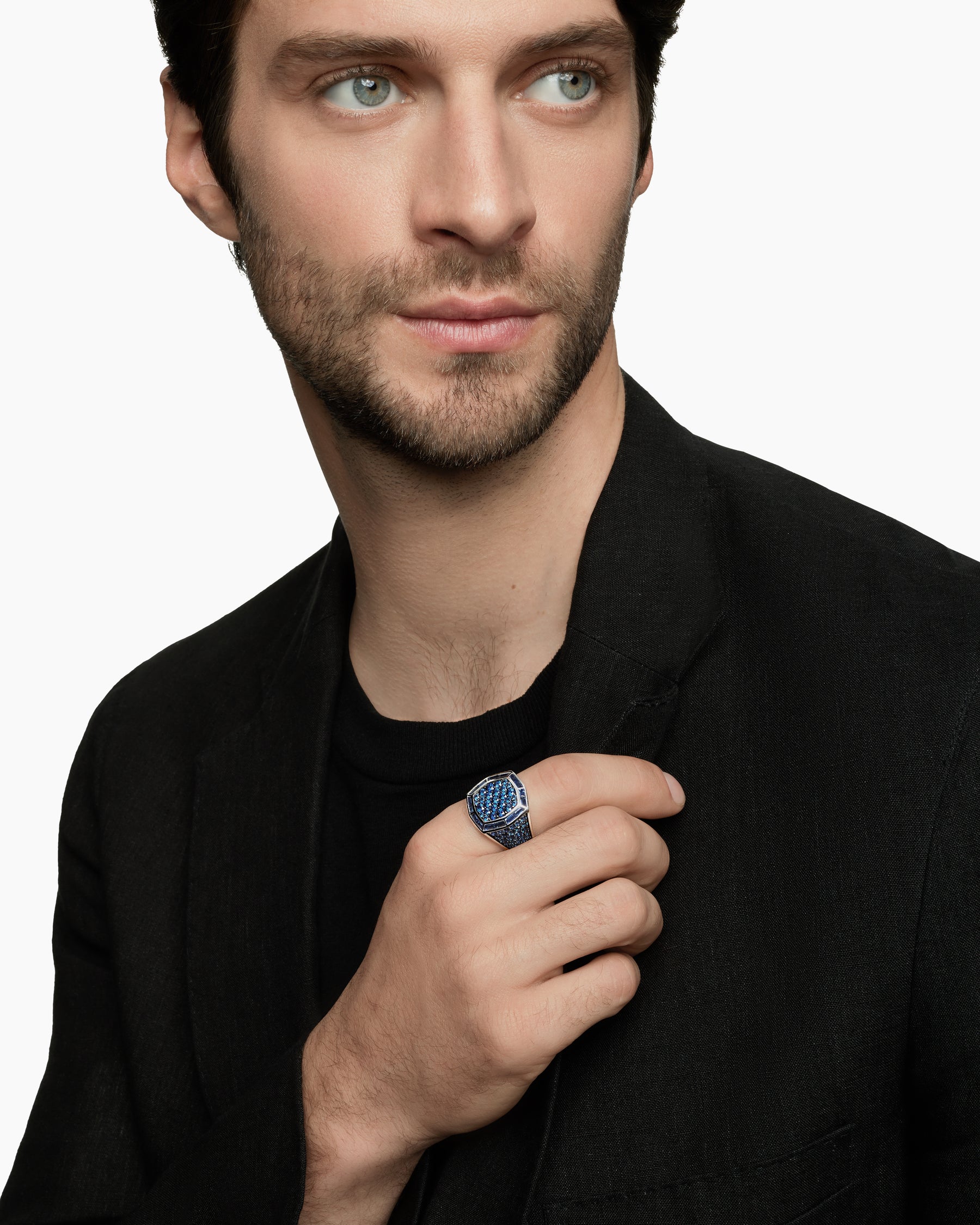 Streamline Signet Ring in 18K White Gold with Blue Sapphires, 25mm - Image 7