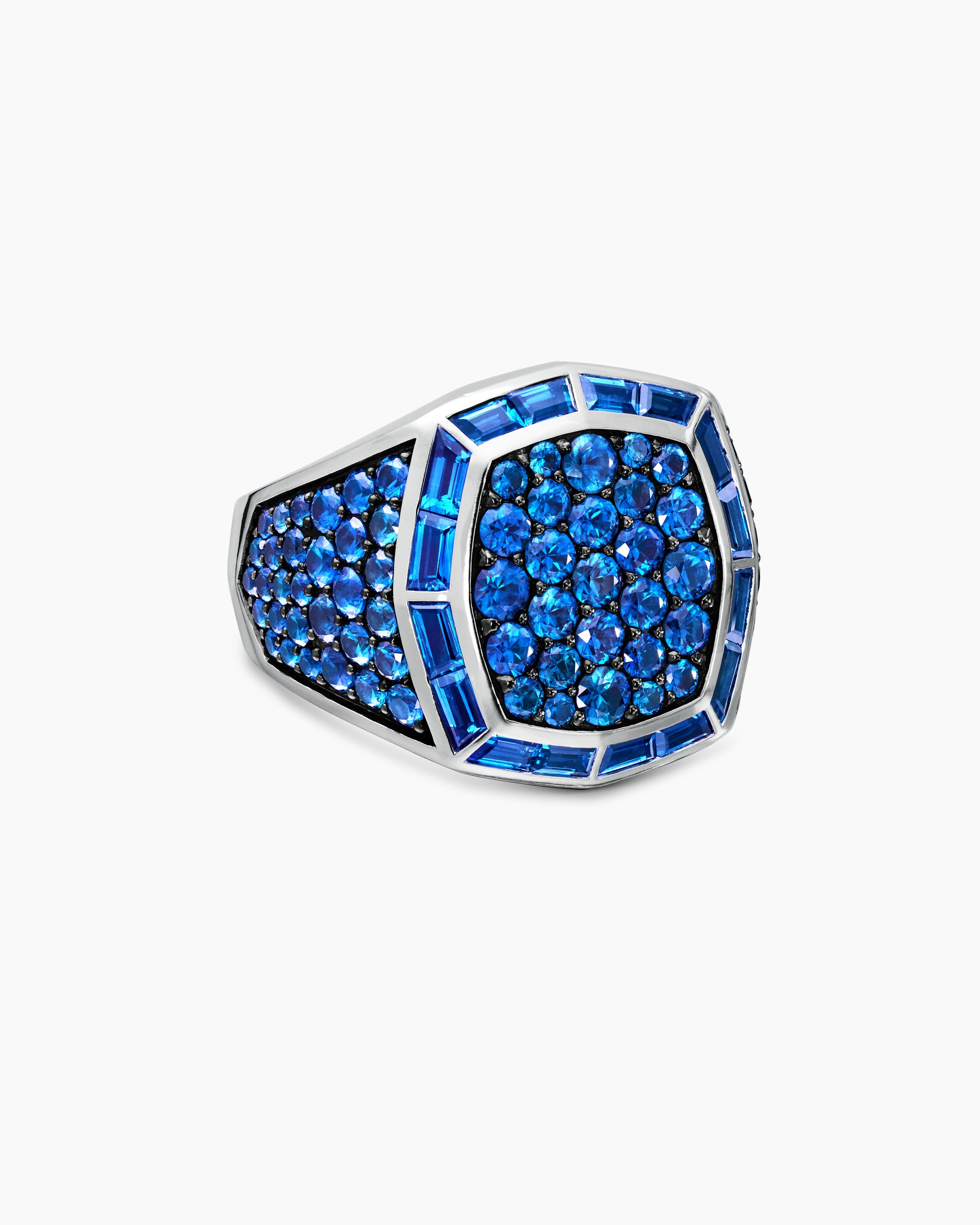 Streamline Signet Ring in 18K White Gold with Blue Sapphires, 25mm