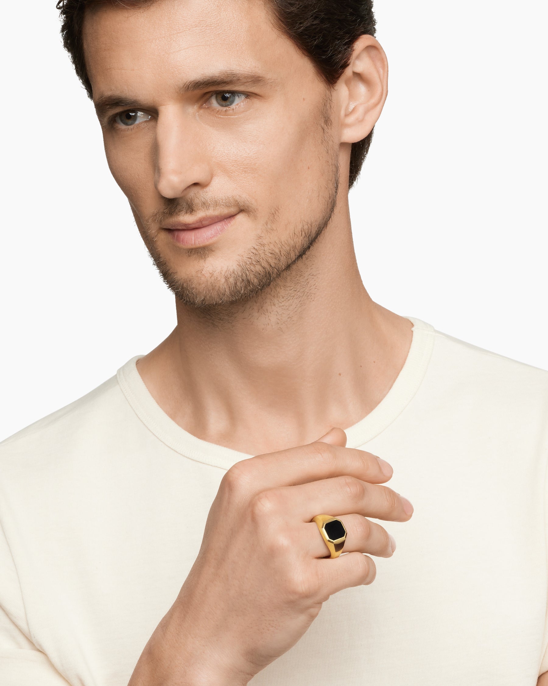 Alternative view of Streamline Signet Ring in 18K Yellow Gold with Black Onyx, 14mm
