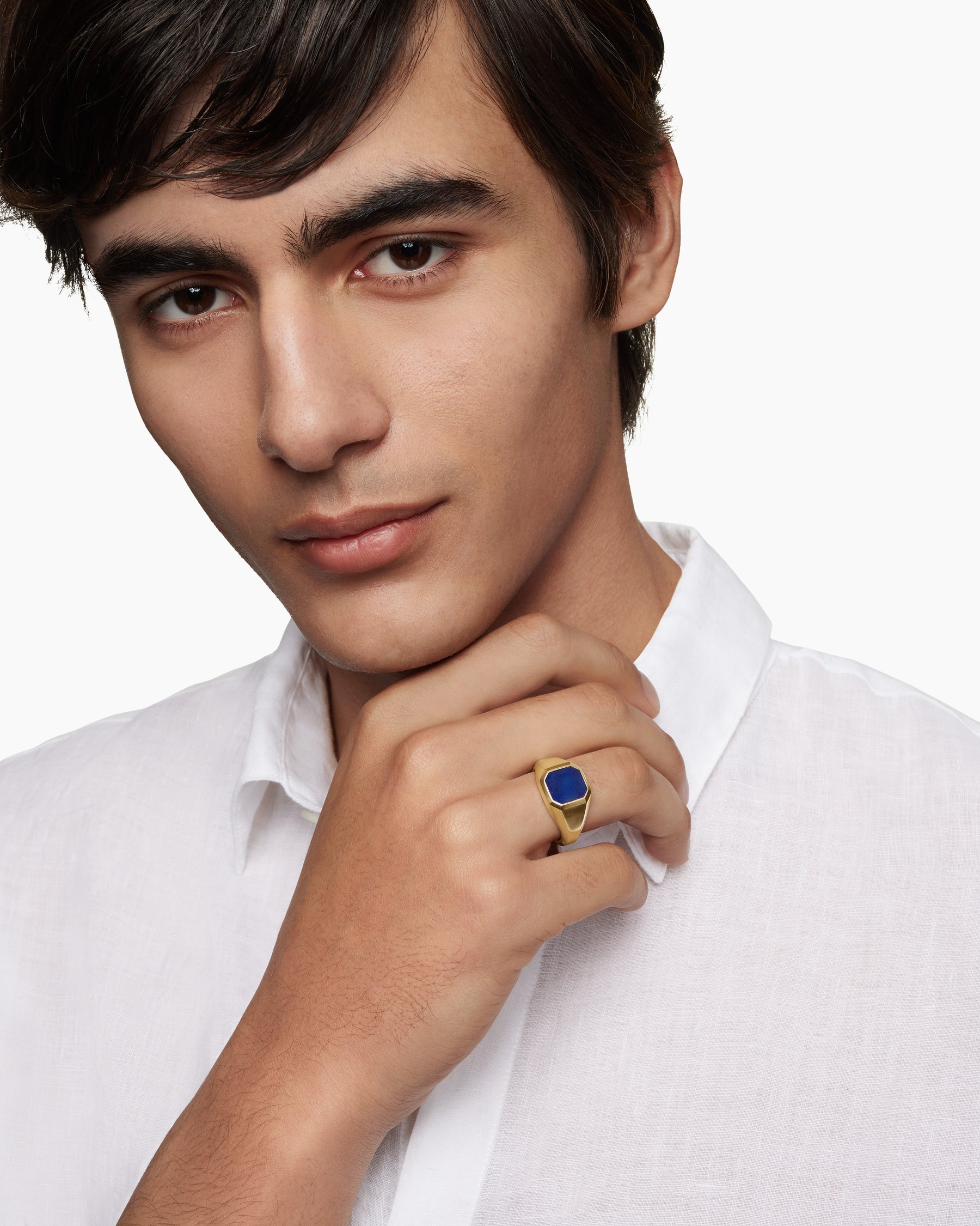 Streamline Signet Ring in 18K Yellow Gold with Lapis, 14mm - Image 7