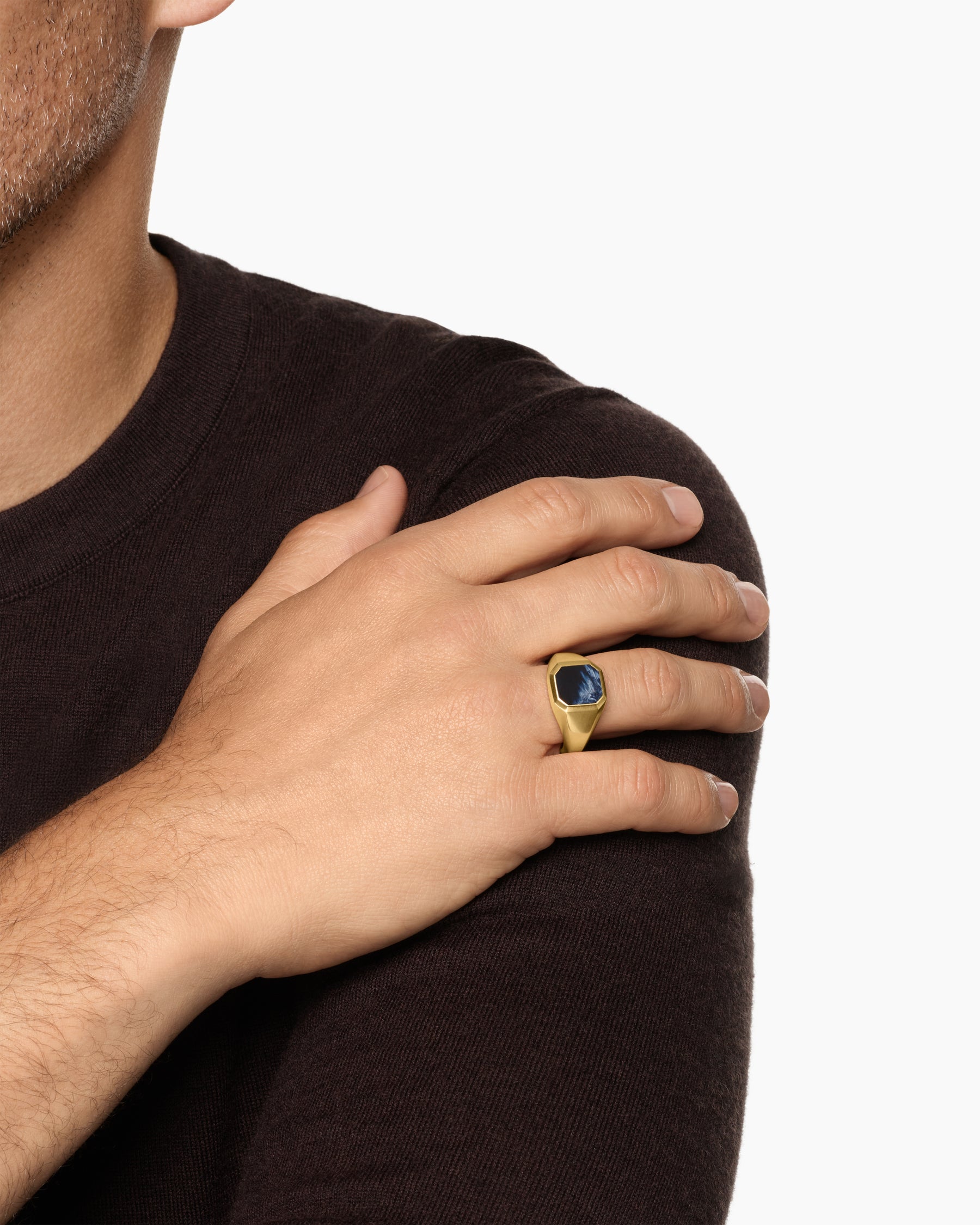 Alternative view of Streamline Signet Ring in 18K Yellow Gold with Pietersite, 14mm