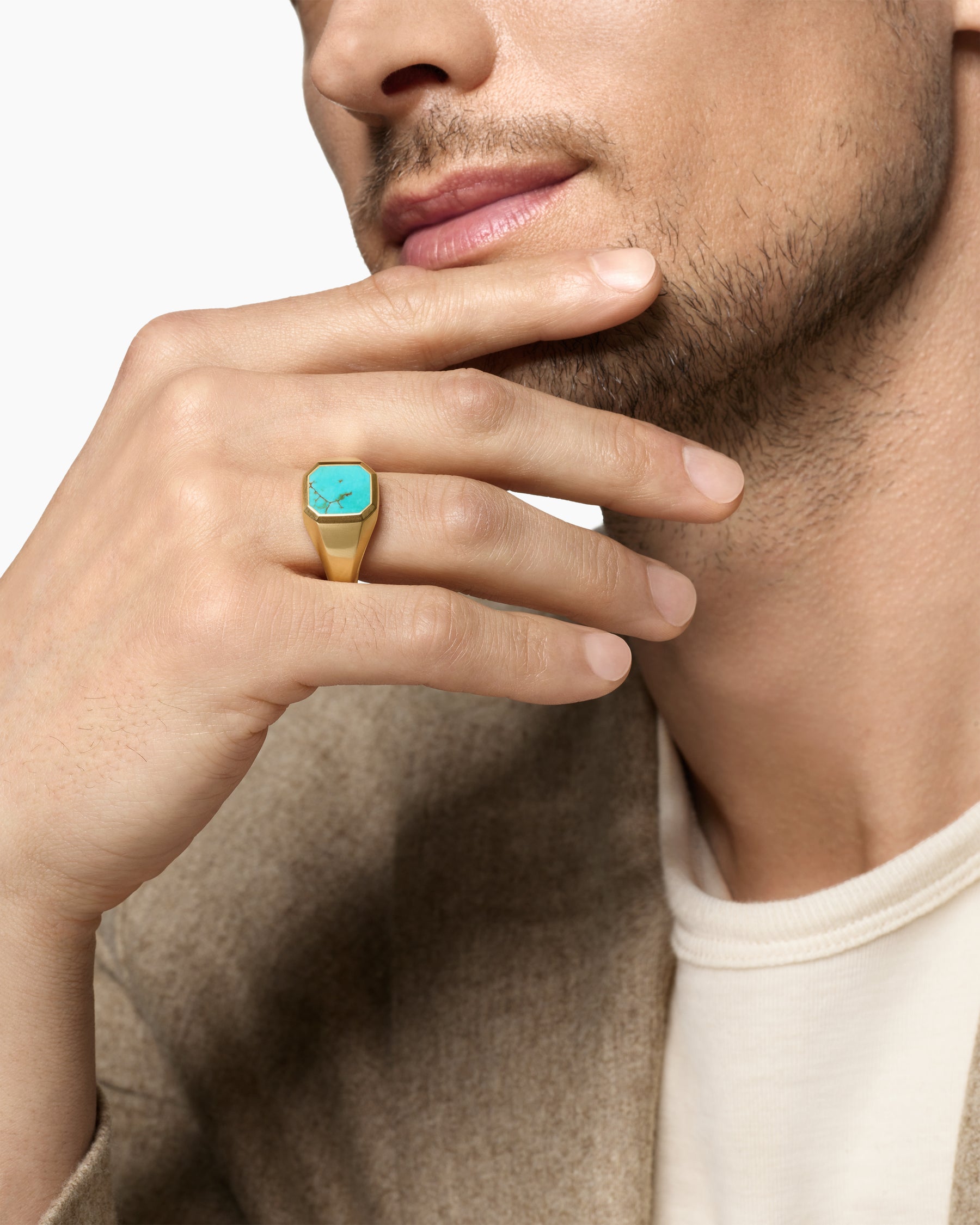 Alternative view of Streamline Signet Ring in 18K Yellow Gold with Turquoise, 14mm