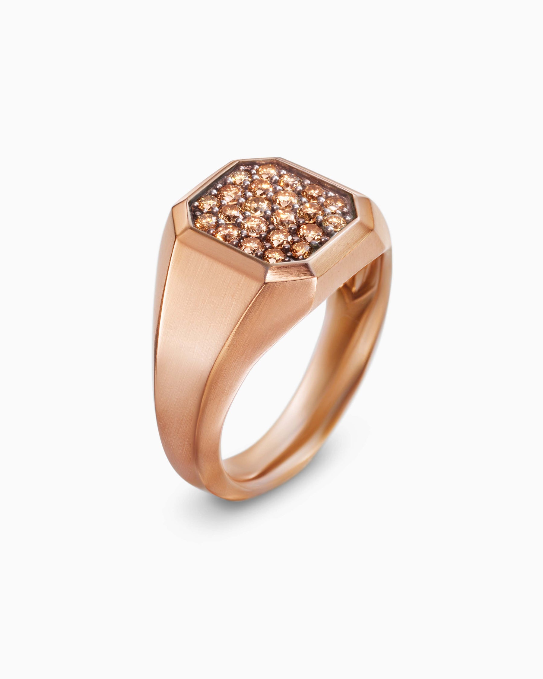 Streamline Signet Ring in 18K Rose Gold with Cognac Diamonds, 14mm - Image 3