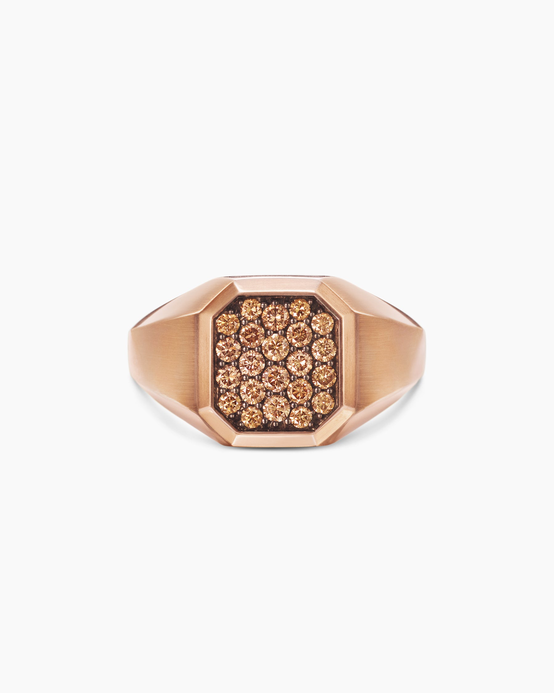 Streamline Signet Ring in 18K Rose Gold with Cognac Diamonds, 14mm - Image 4