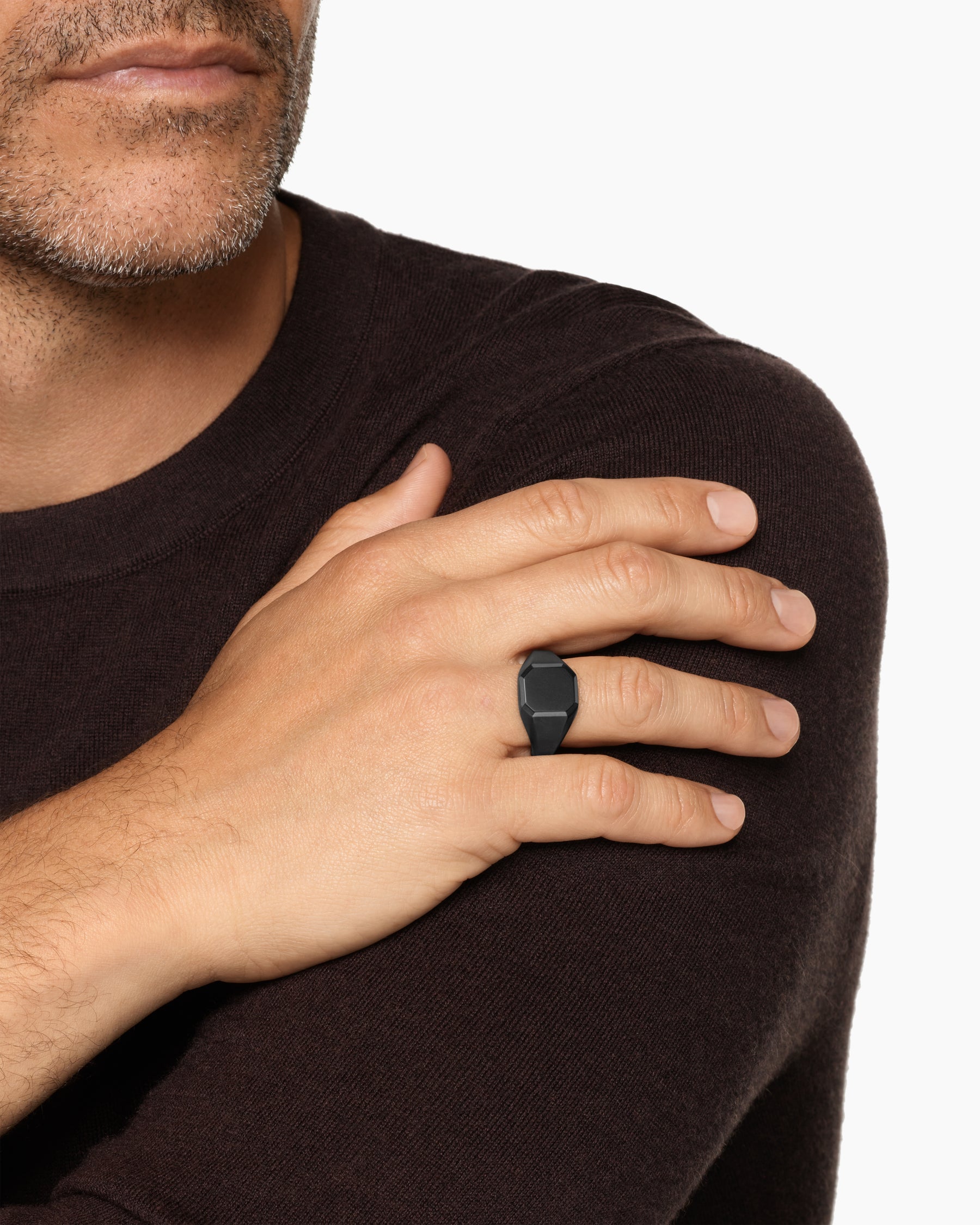 Alternative view of Streamline Signet Ring in Black Titanium, 14mm