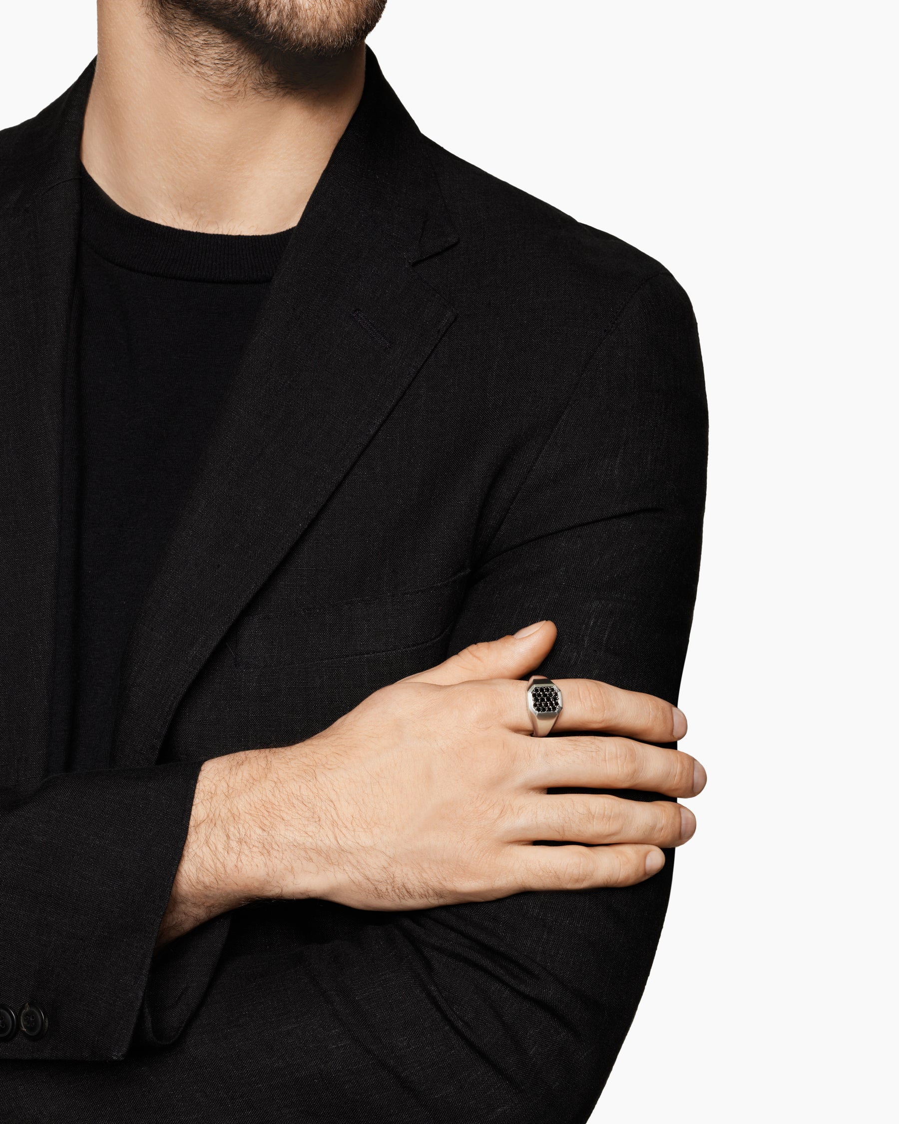 Alternative view of Streamline Signet Ring in Sterling Silver with Black Diamonds, 14mm