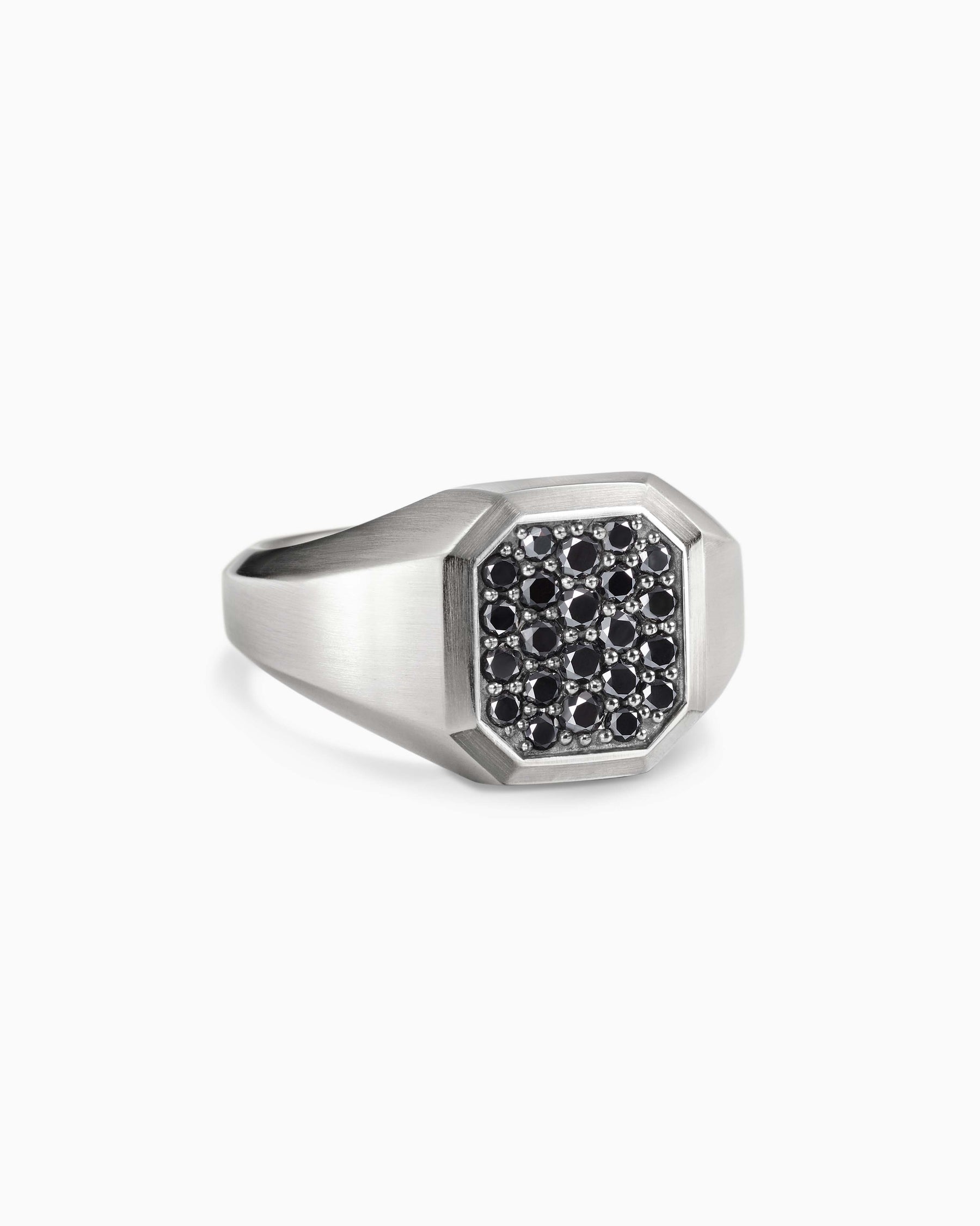 Streamline Signet Ring in Sterling Silver with Black Diamonds, 14mm