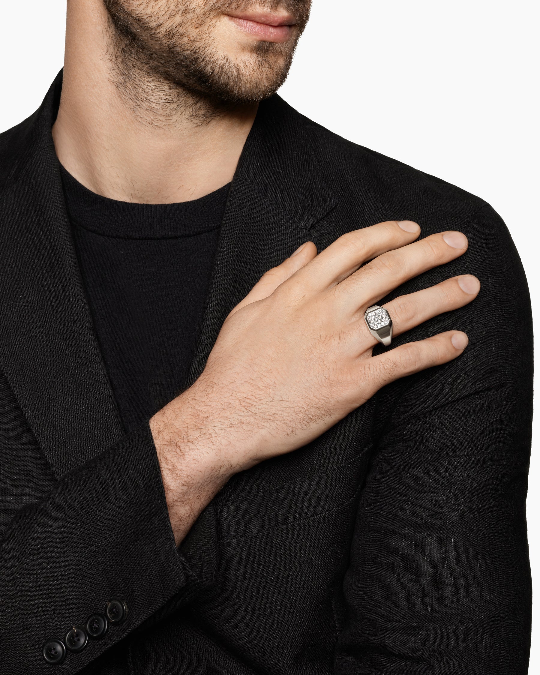 Alternative view of Streamline Signet Ring in Sterling Silver with Diamonds, 14mm