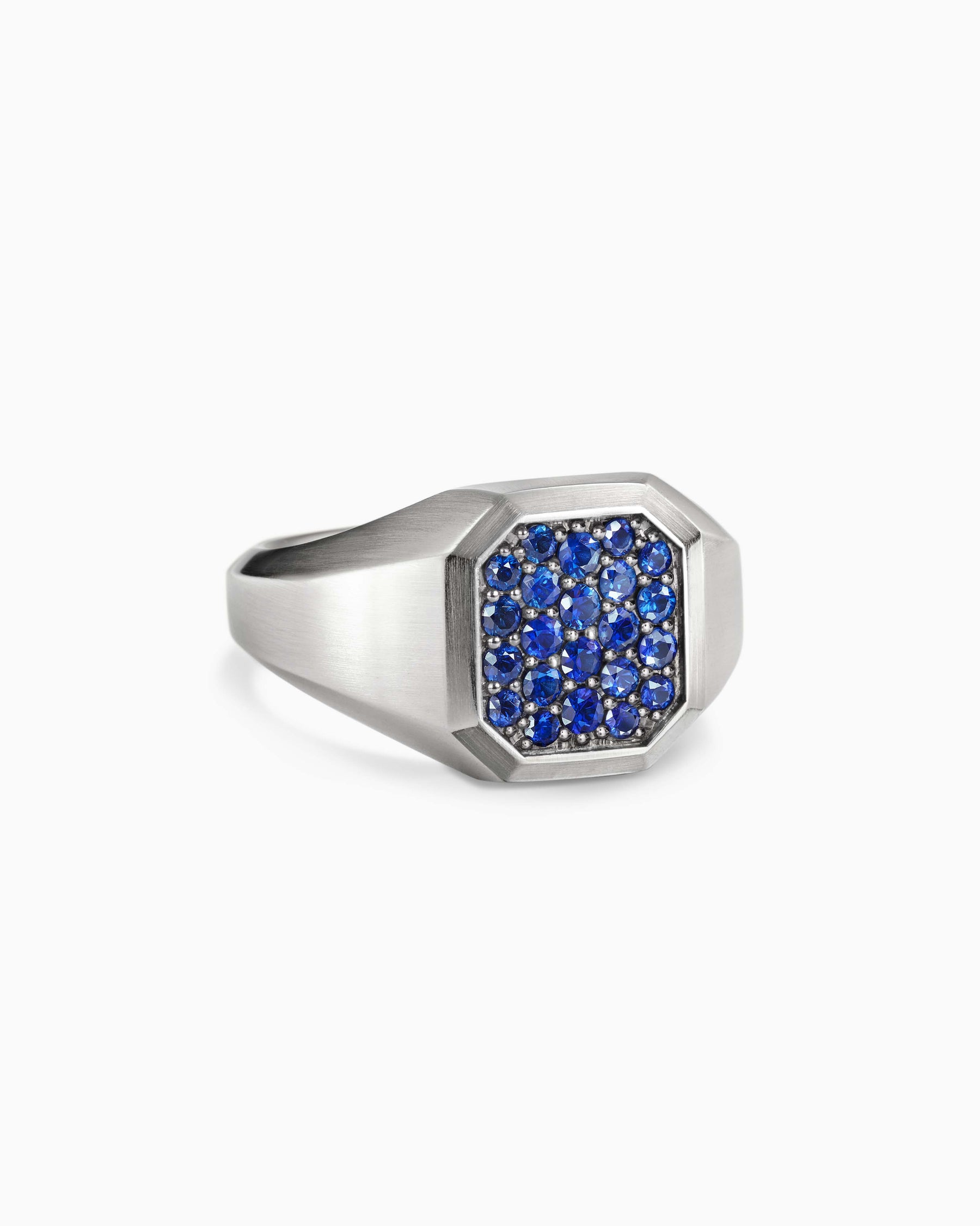 Streamline Signet Ring in Sterling Silver with Blue Sapphires, 14mm