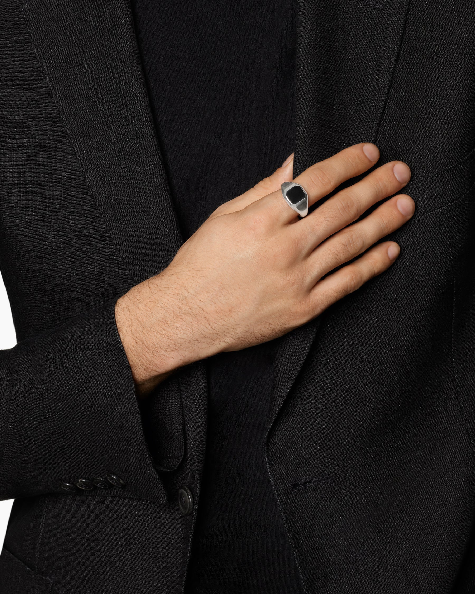 Alternative view of Streamline Signet Ring in Sterling Silver with Black Onyx, 14mm