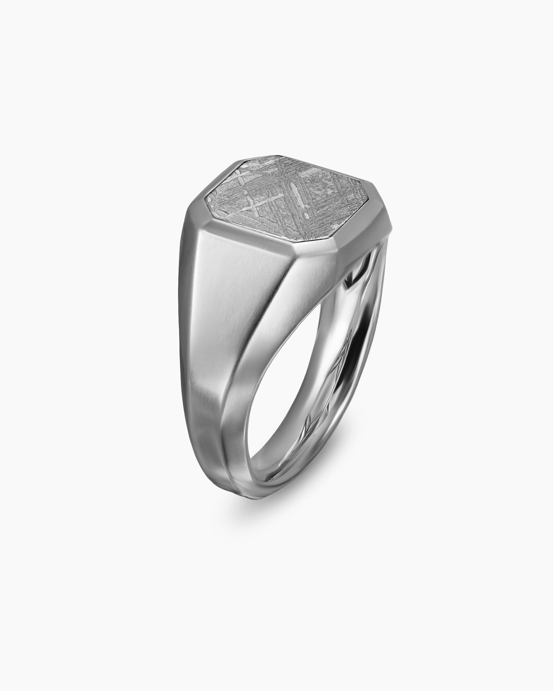 Streamline Signet Ring in Sterling Silver with Meteorite, 14mm - Image 3