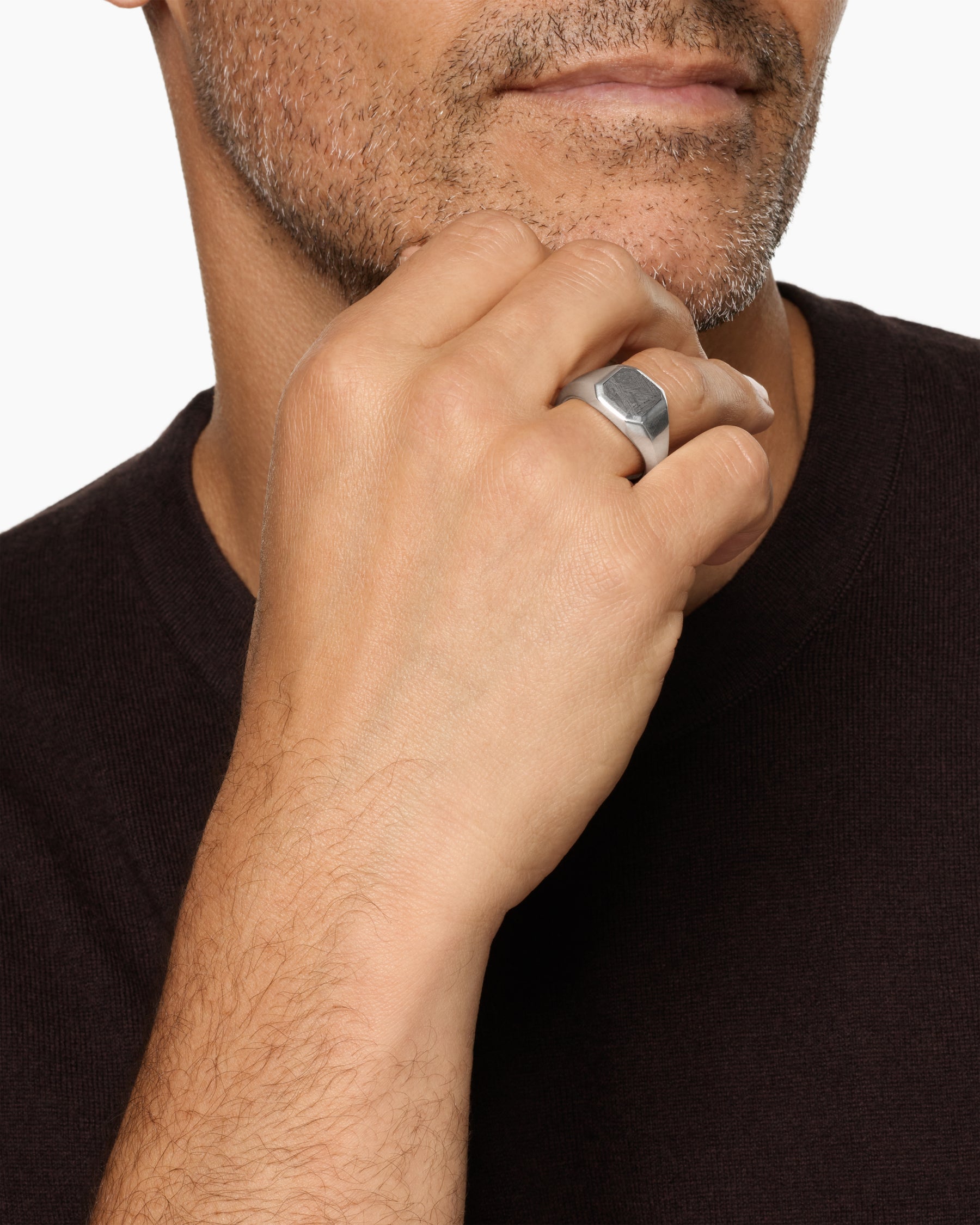 Alternative view of Streamline Signet Ring in Sterling Silver with Meteorite, 14mm