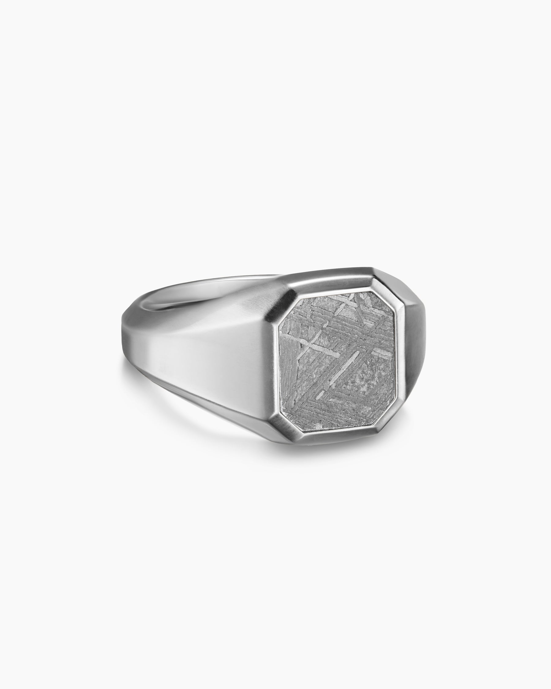Streamline Signet Ring in Sterling Silver with Meteorite, 14mm