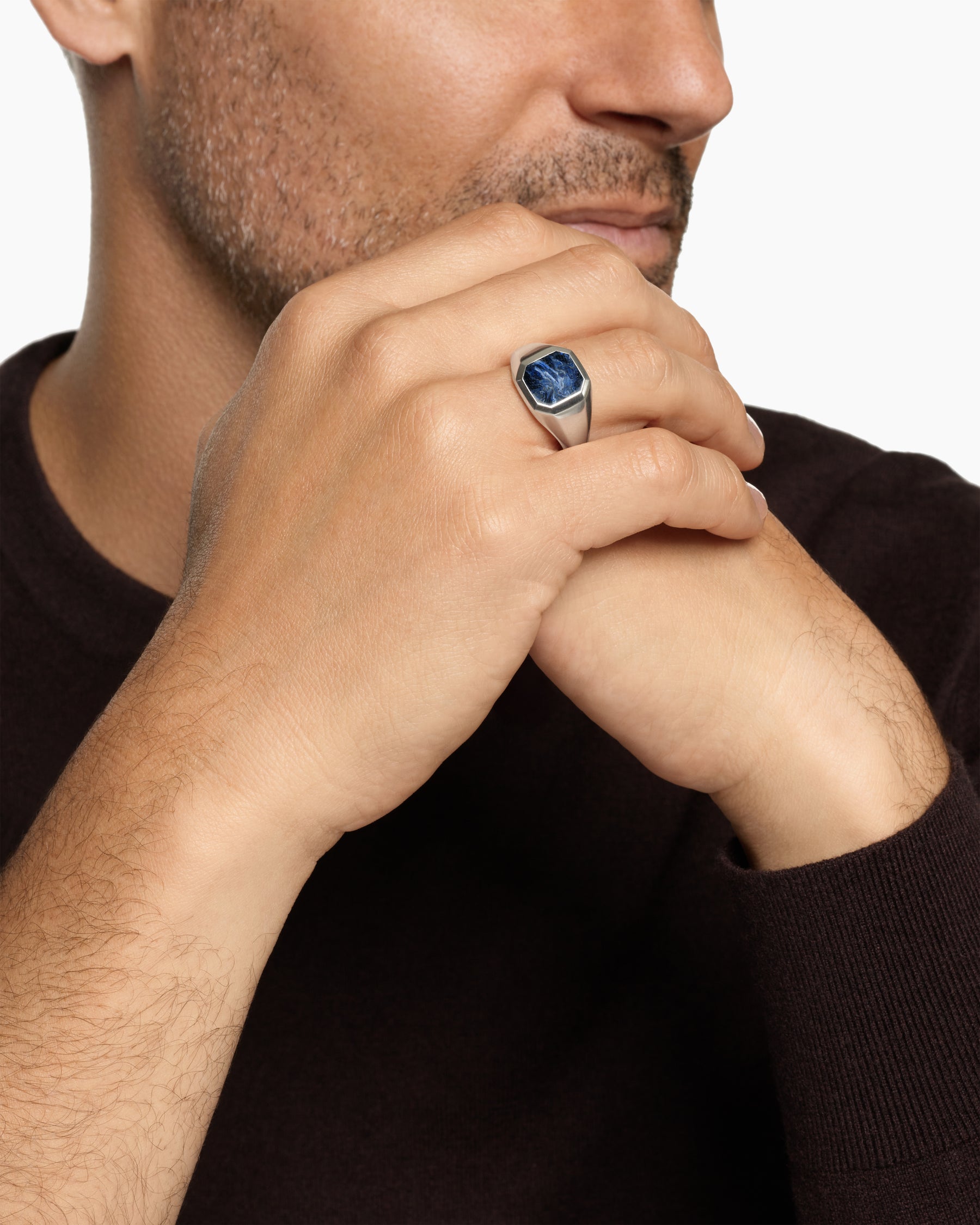 Alternative view of Streamline Signet Ring in Sterling Silver with Pietersite, 14mm