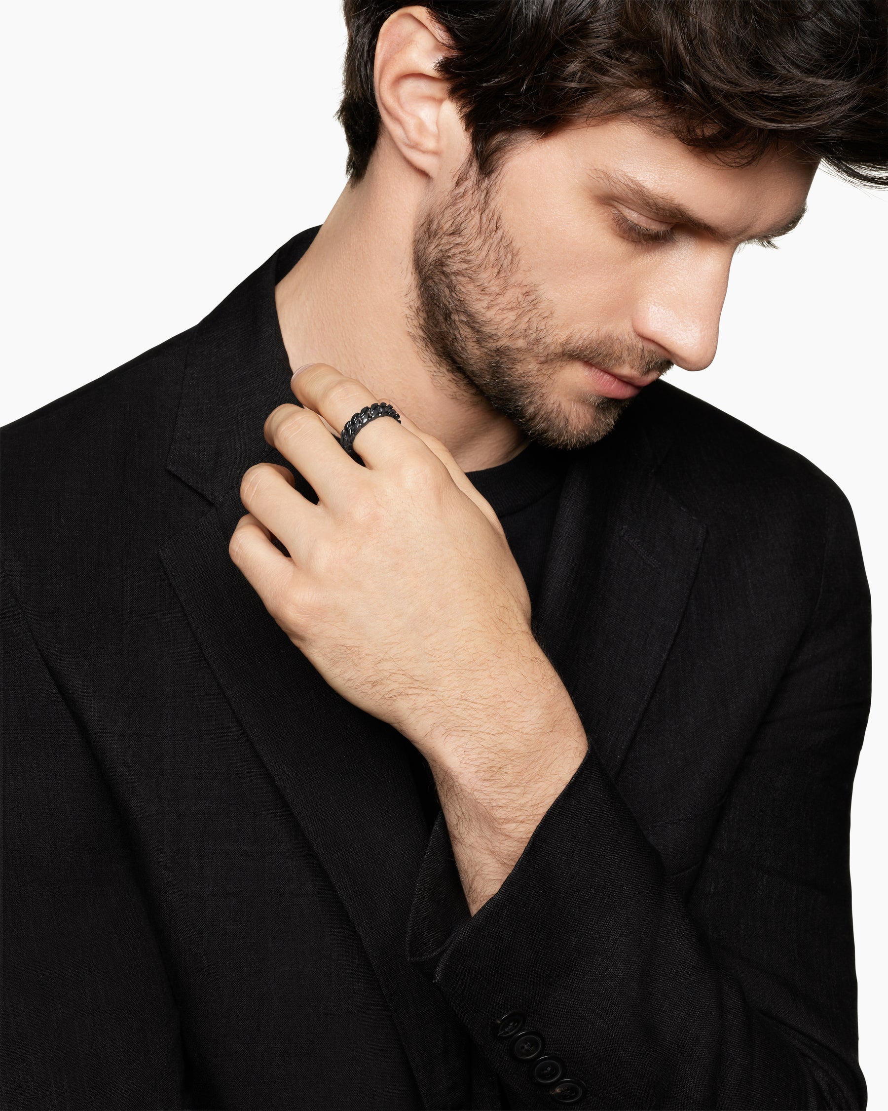 Alternative view of Curb Chain Band Ring in Black Titanium, 6mm
