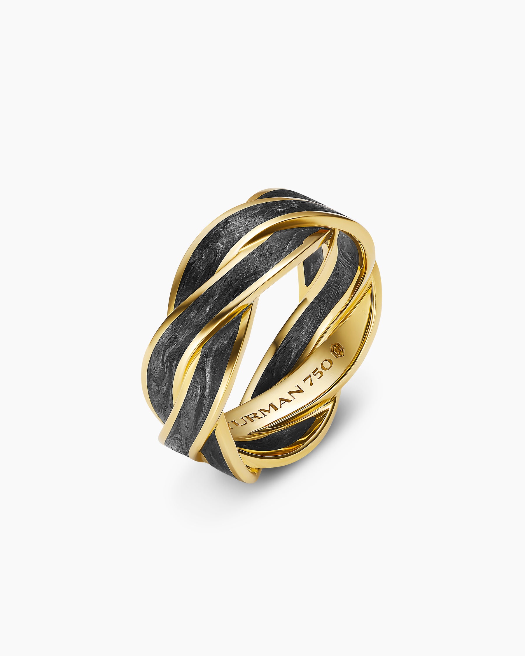 DY Helios Band Ring in 18K Yellow Gold with Forged Carbon, 9mm - Image 3