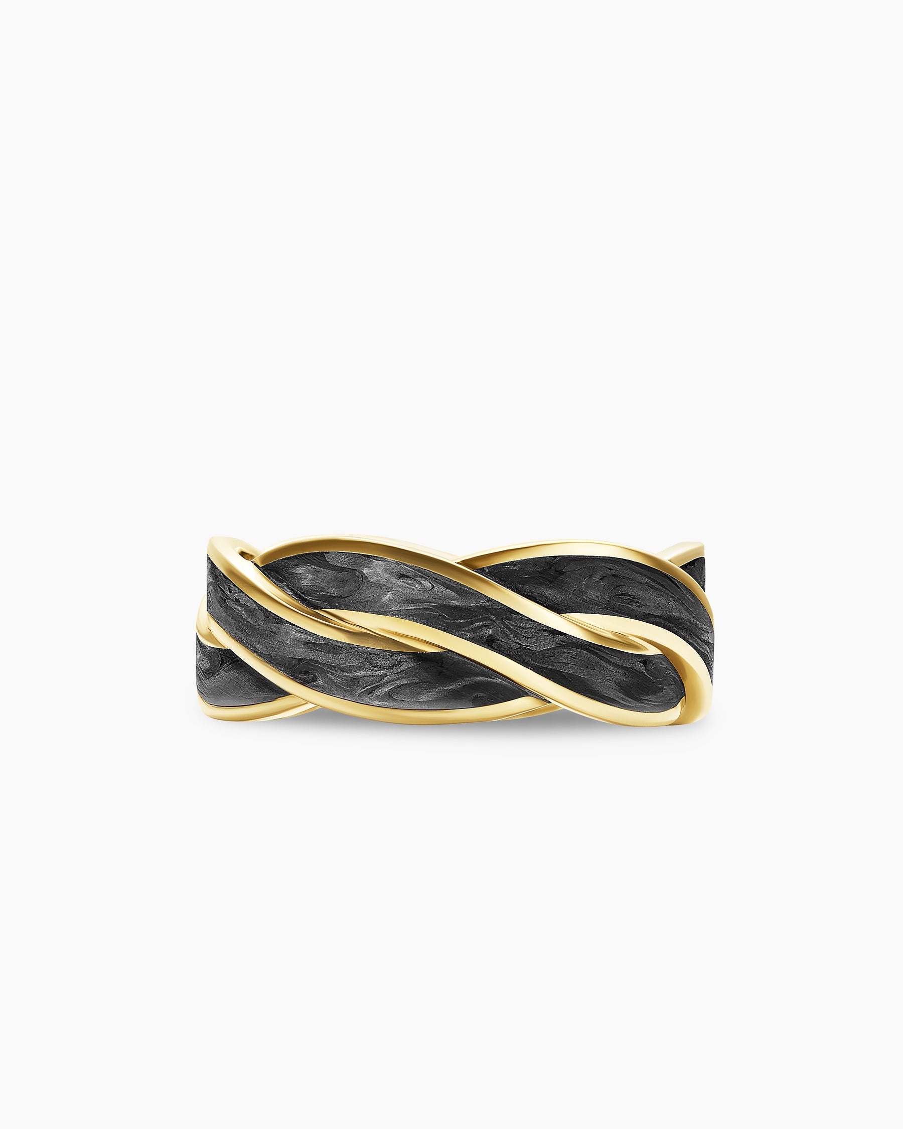 DY Helios Band Ring in 18K Yellow Gold with Forged Carbon, 9mm - Image 4