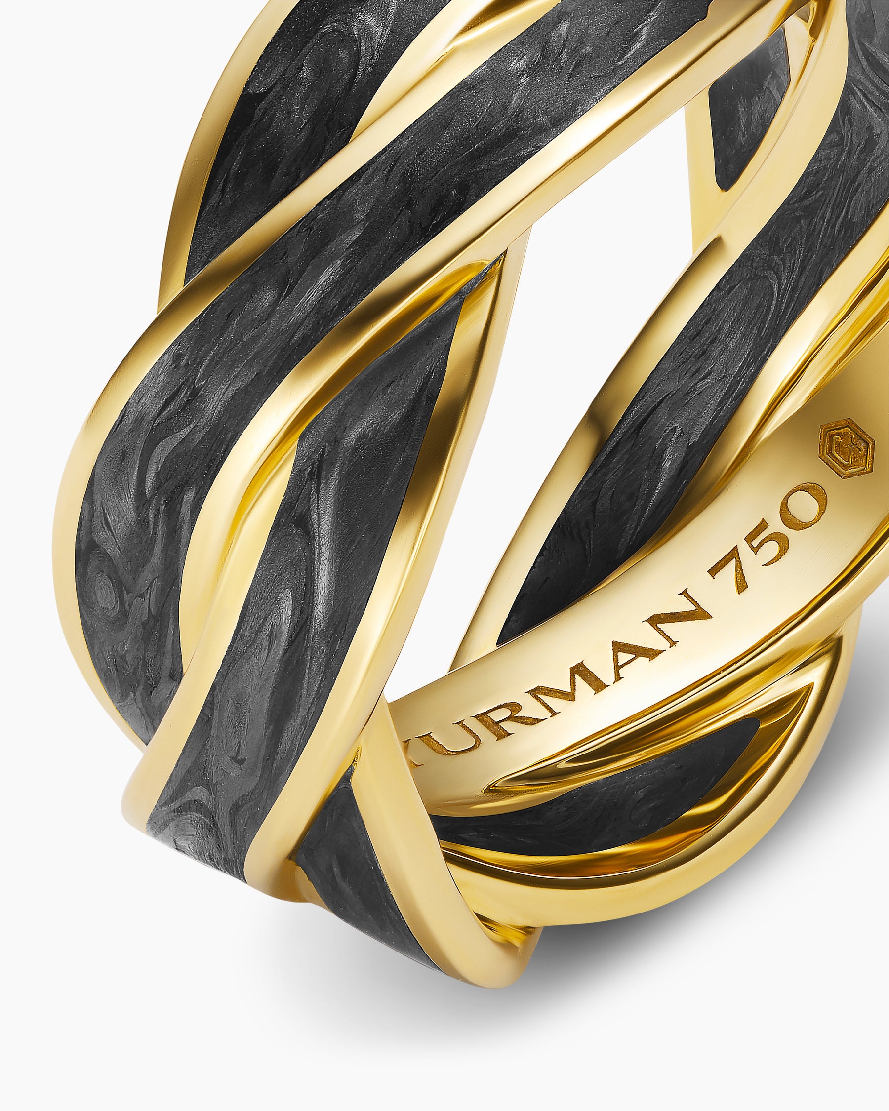 DY Helios Band Ring in 18K Yellow Gold with Forged Carbon, 9mm - Image 6