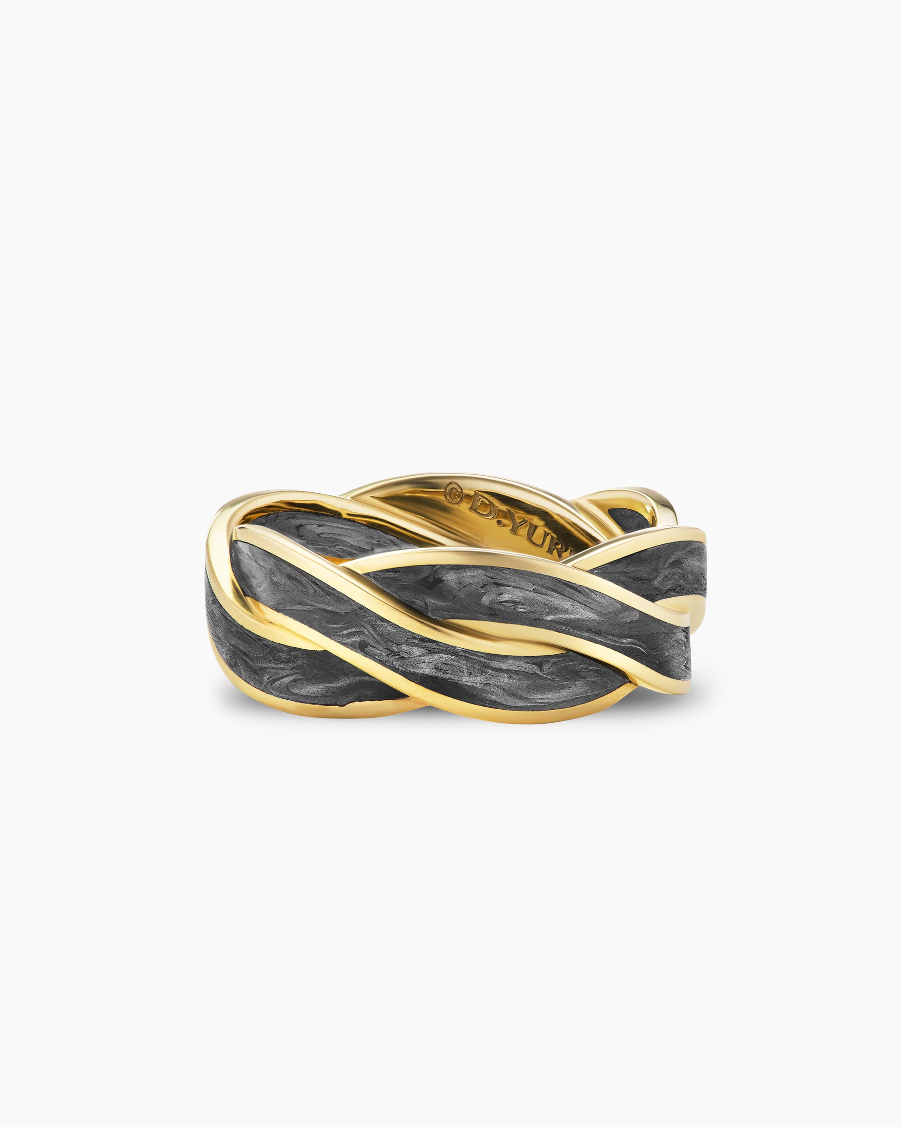 DY Helios Band Ring in 18K Yellow Gold with Forged Carbon, 9mm
