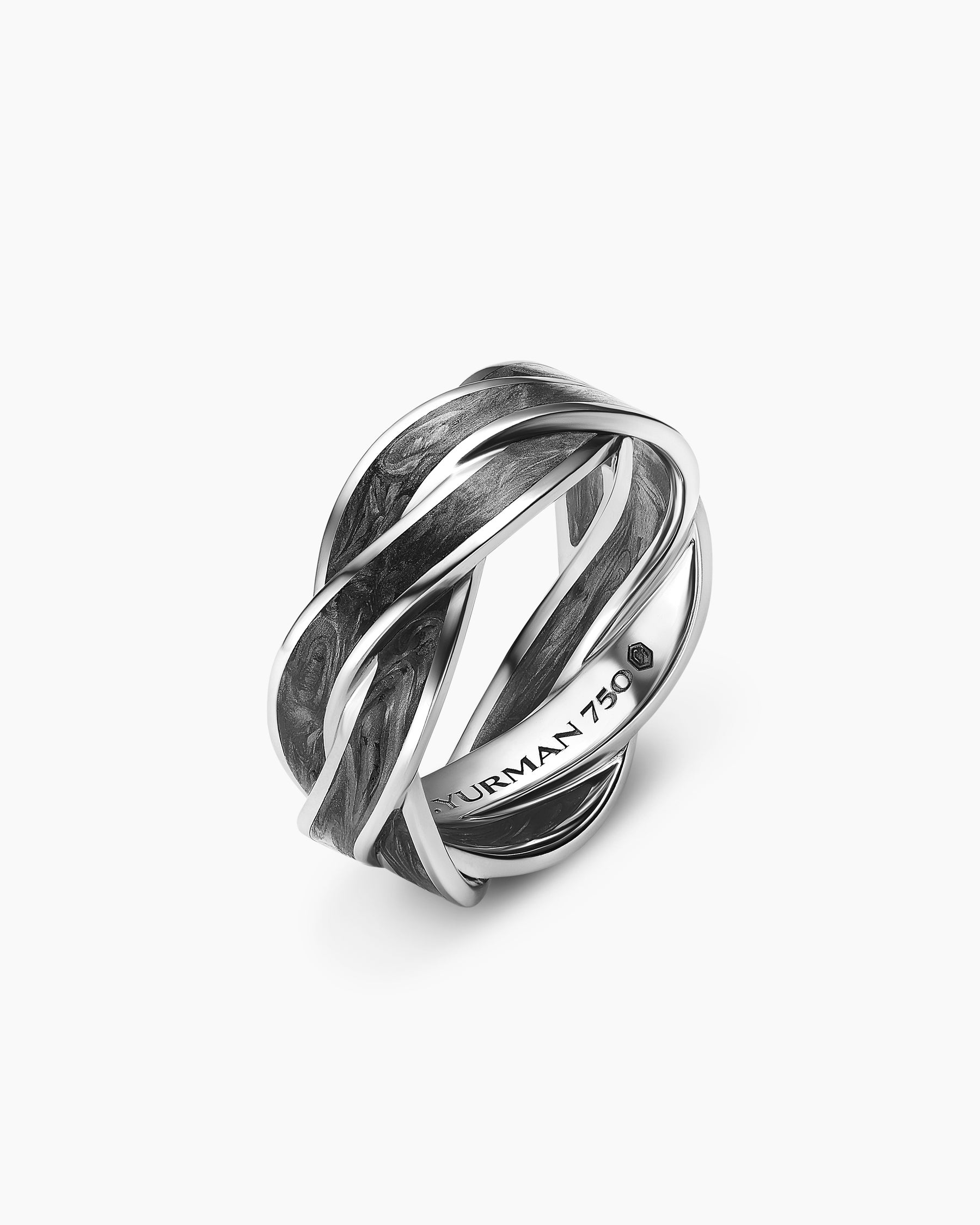 DY Helios Band Ring in 18K White Gold with Forged Carbon, 9mm - Image 3