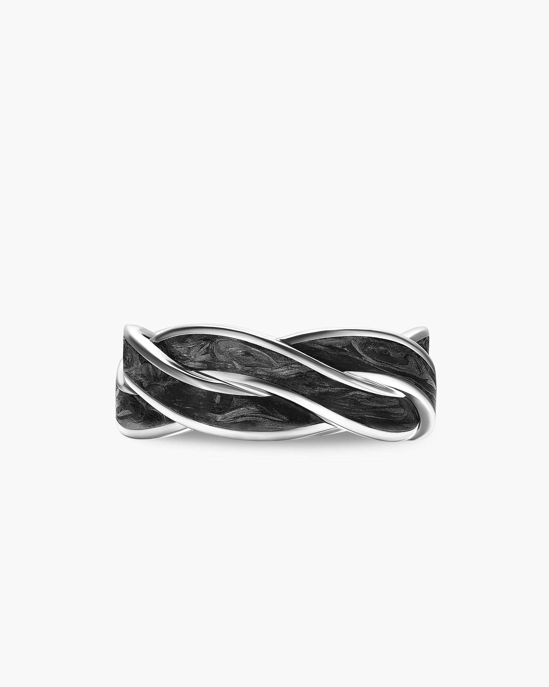 DY Helios Band Ring in 18K White Gold with Forged Carbon, 9mm - Image 4