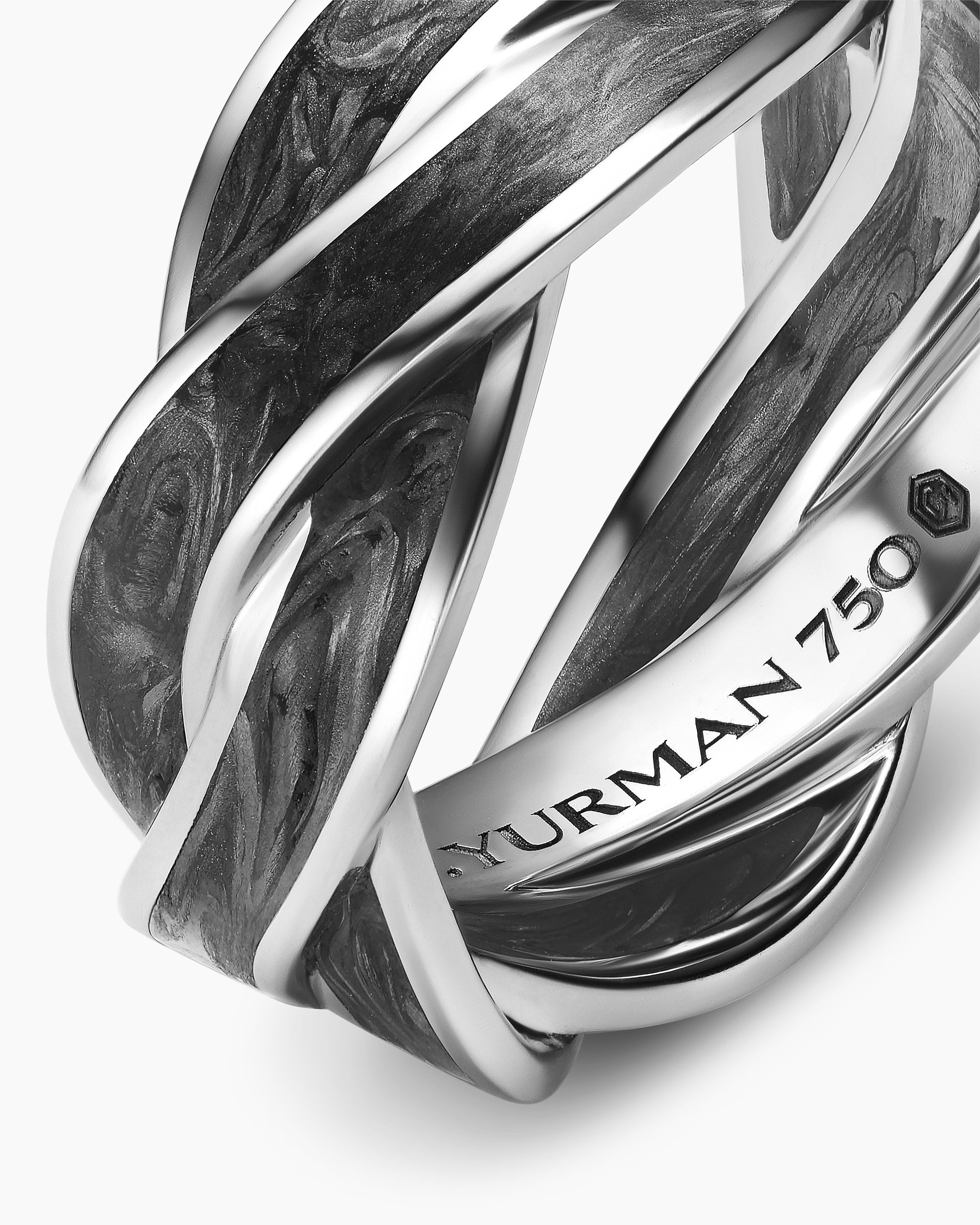 DY Helios Band Ring in 18K White Gold with Forged Carbon, 9mm - Image 6