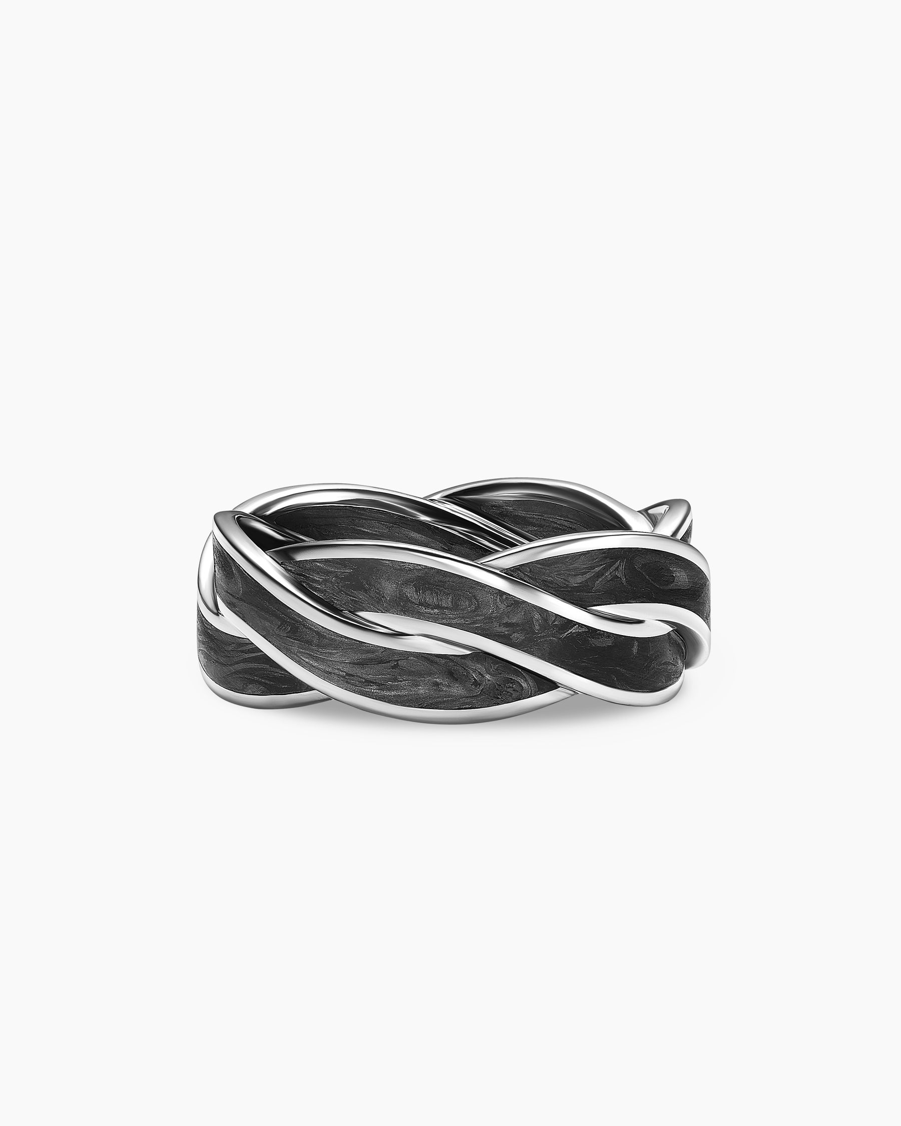 DY Helios Band Ring in 18K White Gold with Forged Carbon, 9mm