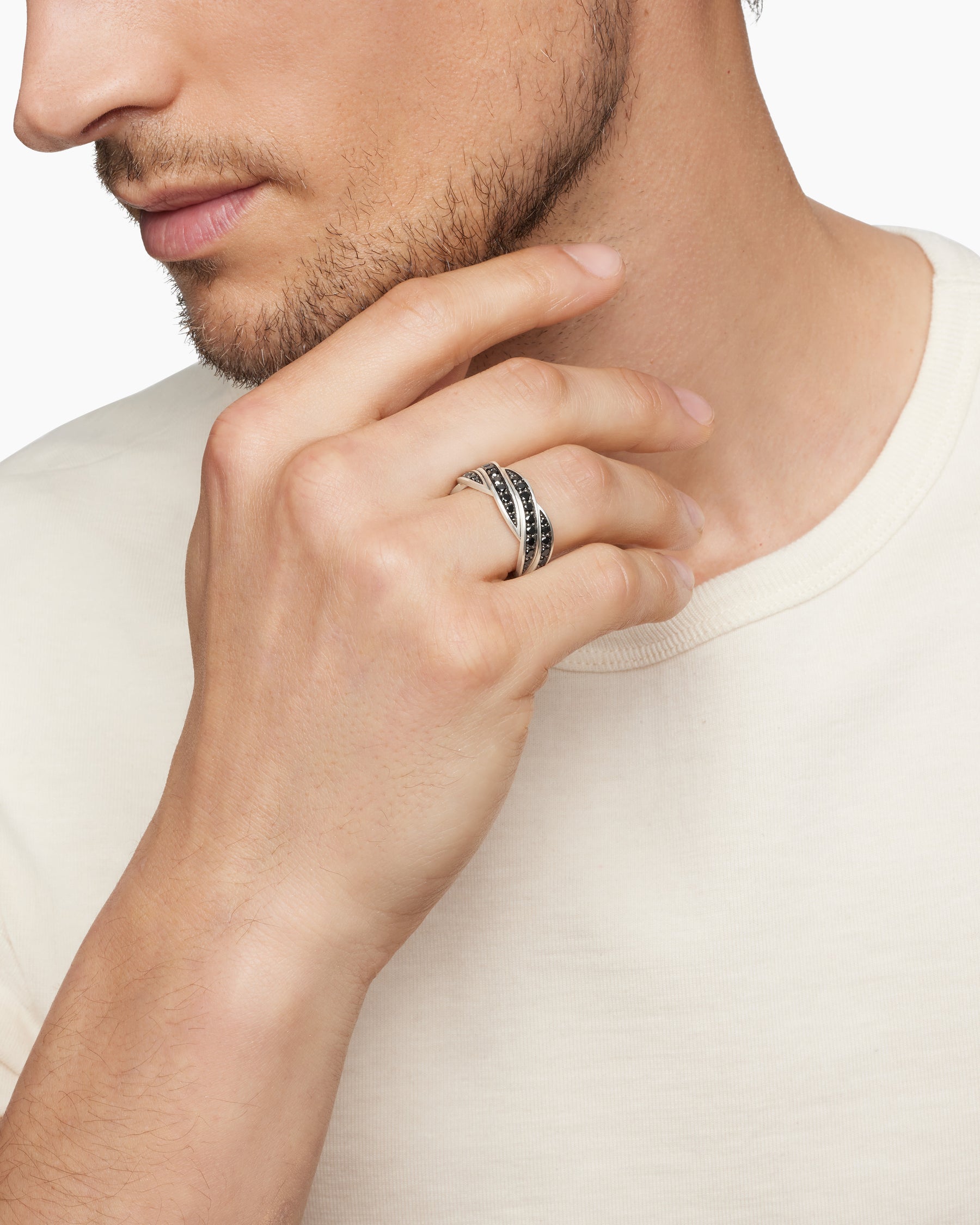 DY Helios Band Ring in Sterling Silver with Black Diamonds, 9mm - Image 7