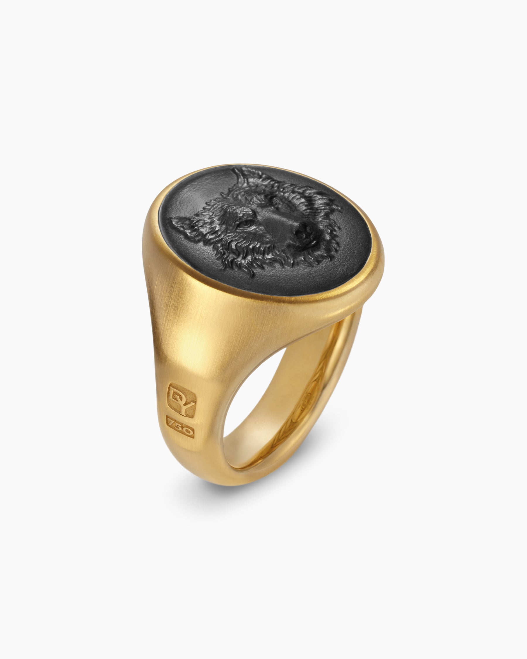 Petrvs Wolf Signet Ring in 18K Yellow Gold with Black Onyx, 21.5mm - Image 3