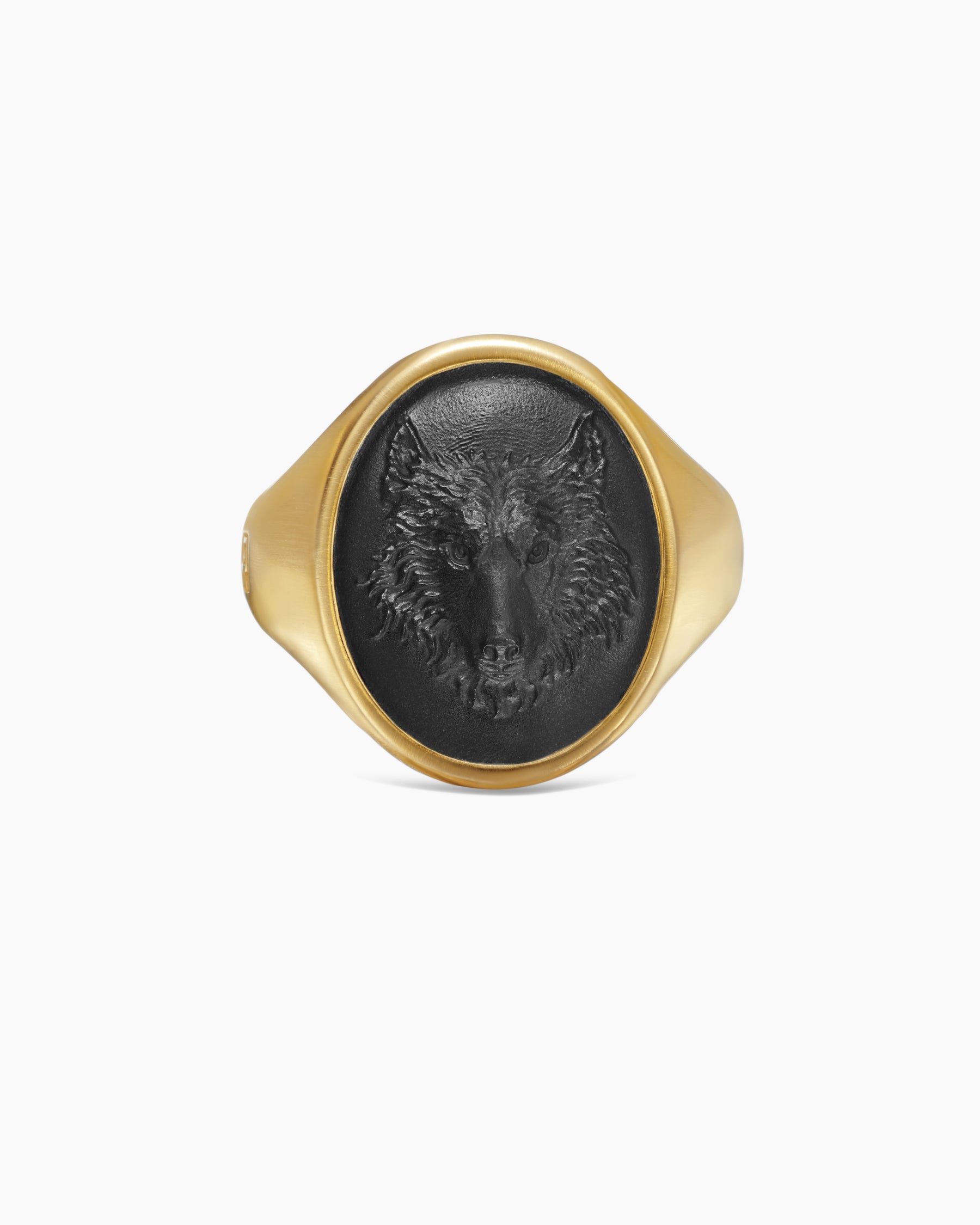 Petrvs Wolf Signet Ring in 18K Yellow Gold with Black Onyx, 21.5mm - Image 4