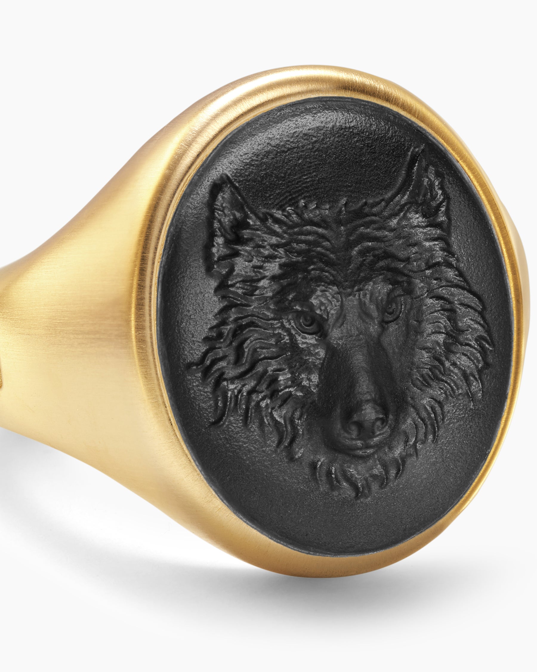 Petrvs Wolf Signet Ring in 18K Yellow Gold with Black Onyx, 21.5mm - Image 5