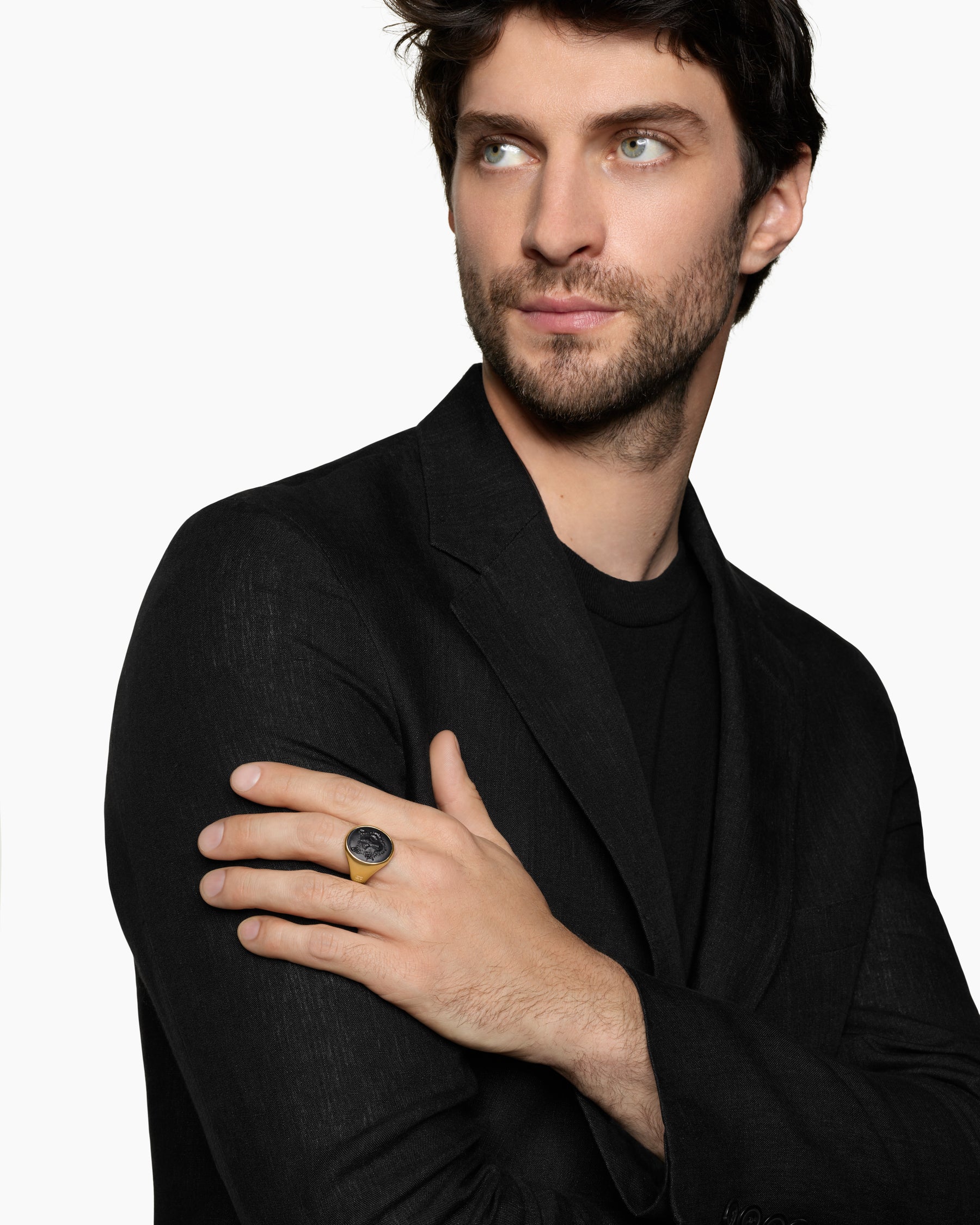 Alternative view of Petrvs Wolf Signet Ring in 18K Yellow Gold with Black Onyx, 21.5mm