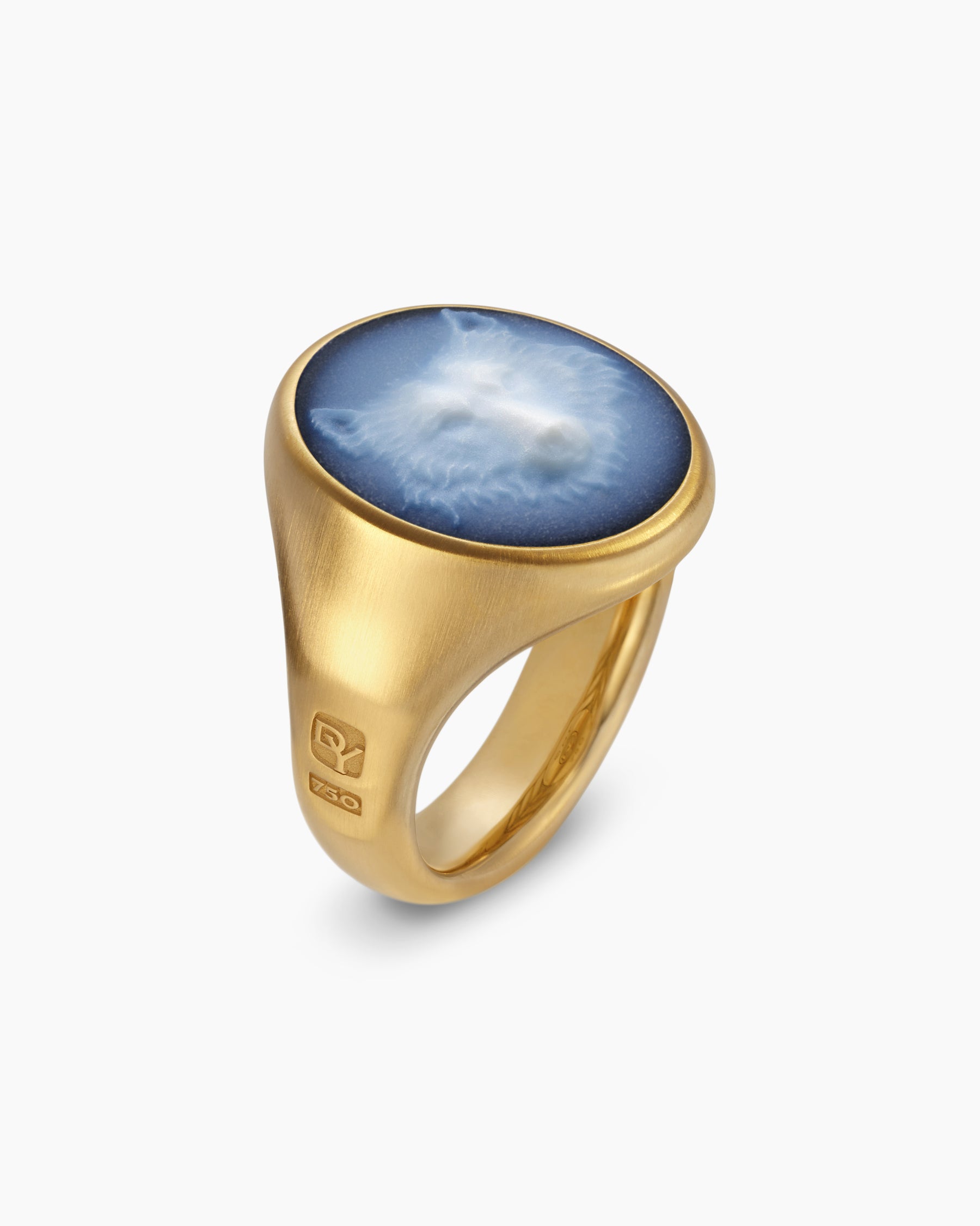Petrvs Wolf Signet Ring in 18K Yellow Gold with Banded Agate, 21.5mm - Image 3