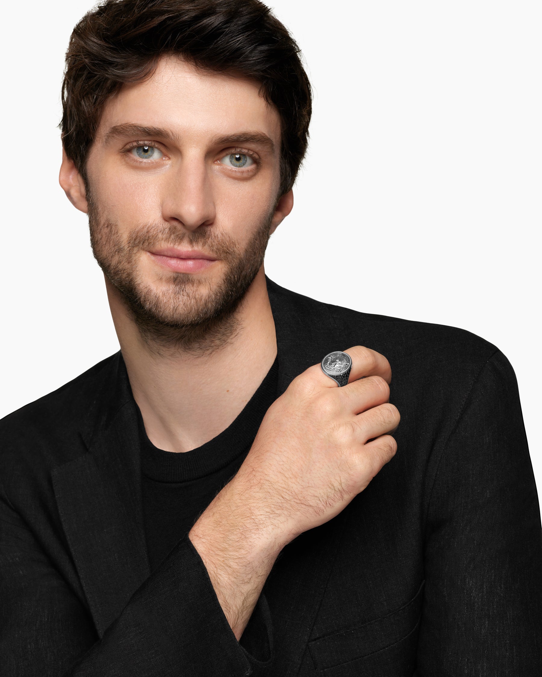 Alternative view of Petrvs Wolf Signet Ring in Sterling Silver with Black Diamonds, 21.5mm