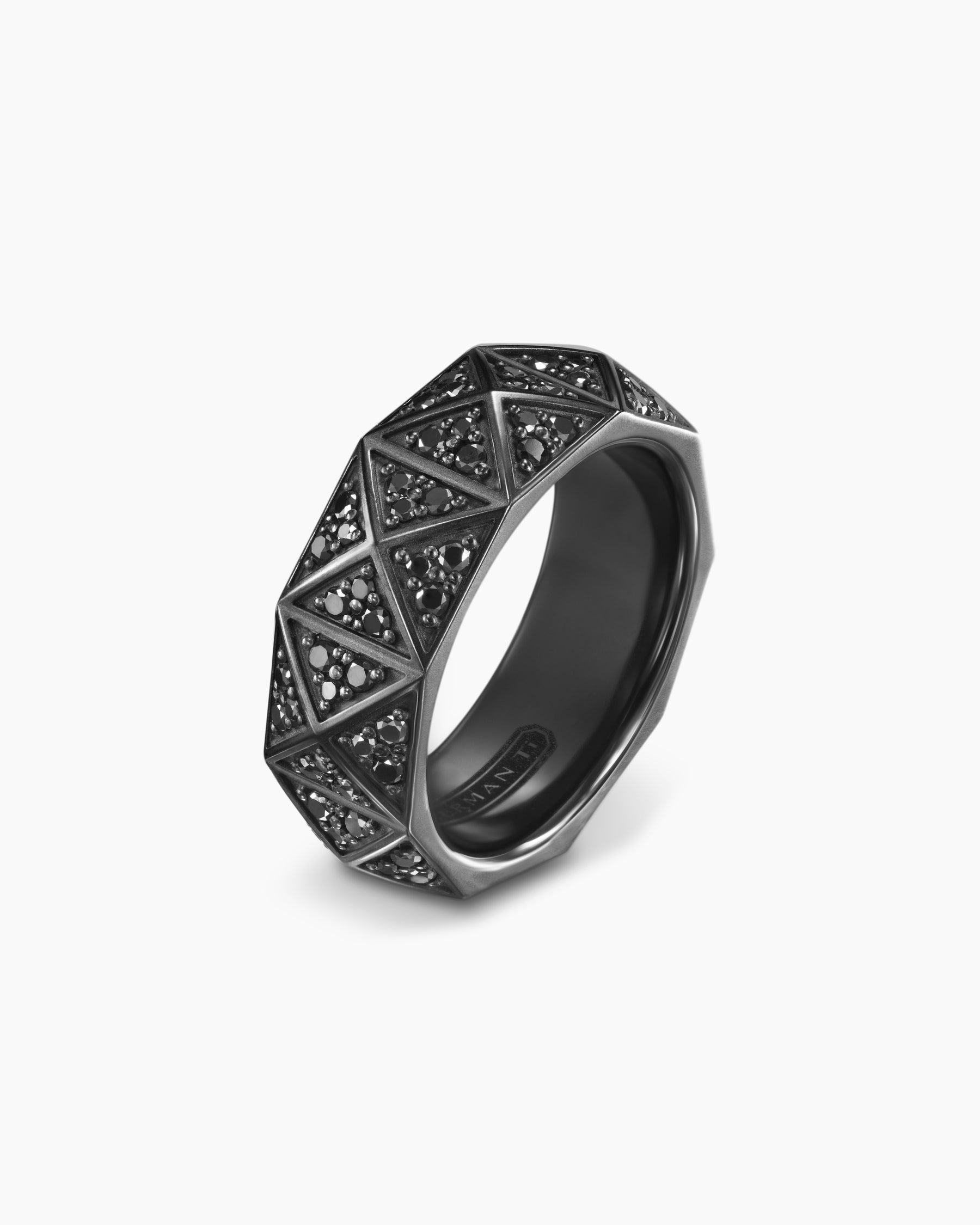 Pyramid Band Ring in Black Titanium with Black Diamonds, 8mm - Image 3