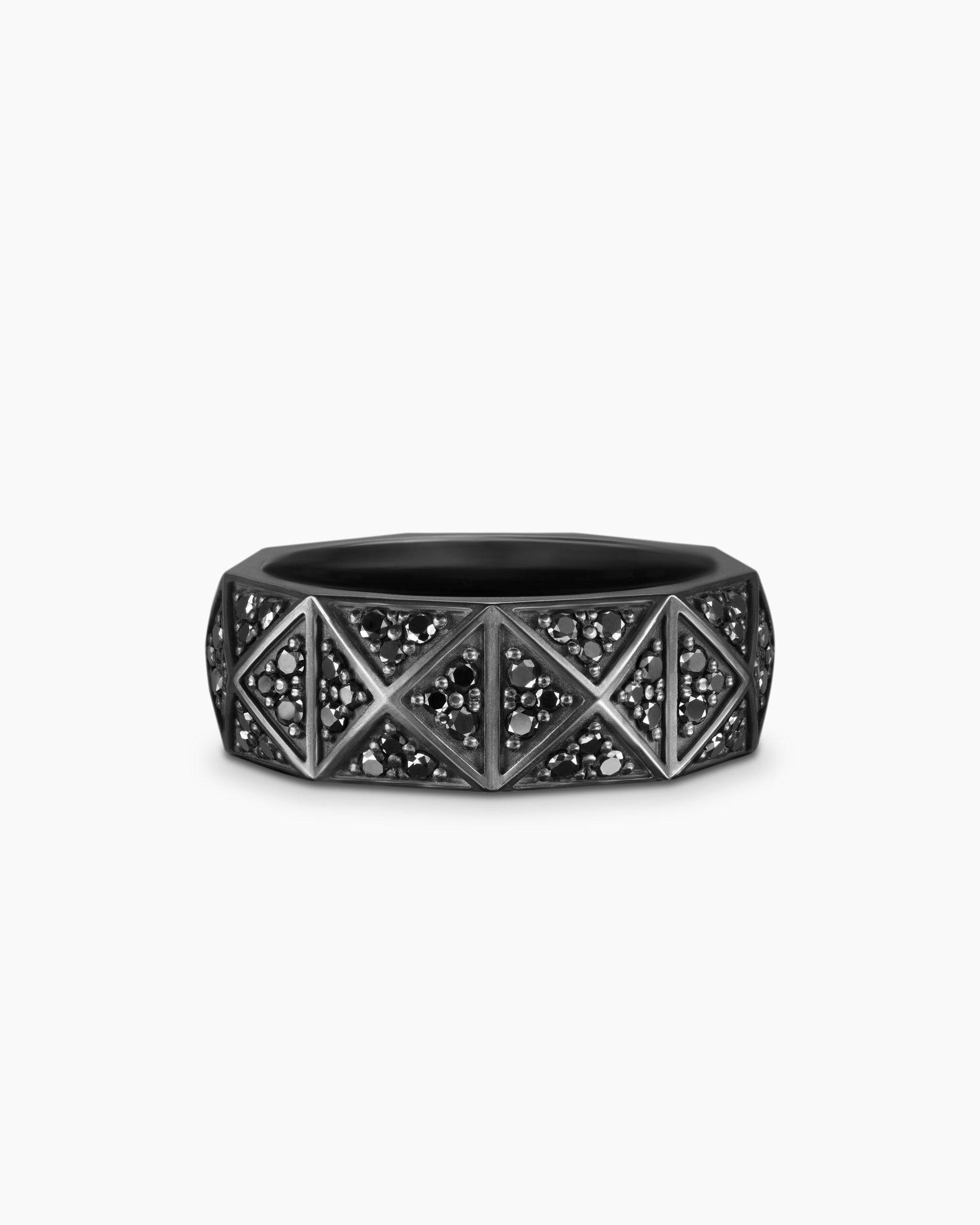 Pyramid Band Ring in Black Titanium with Black Diamonds, 8mm