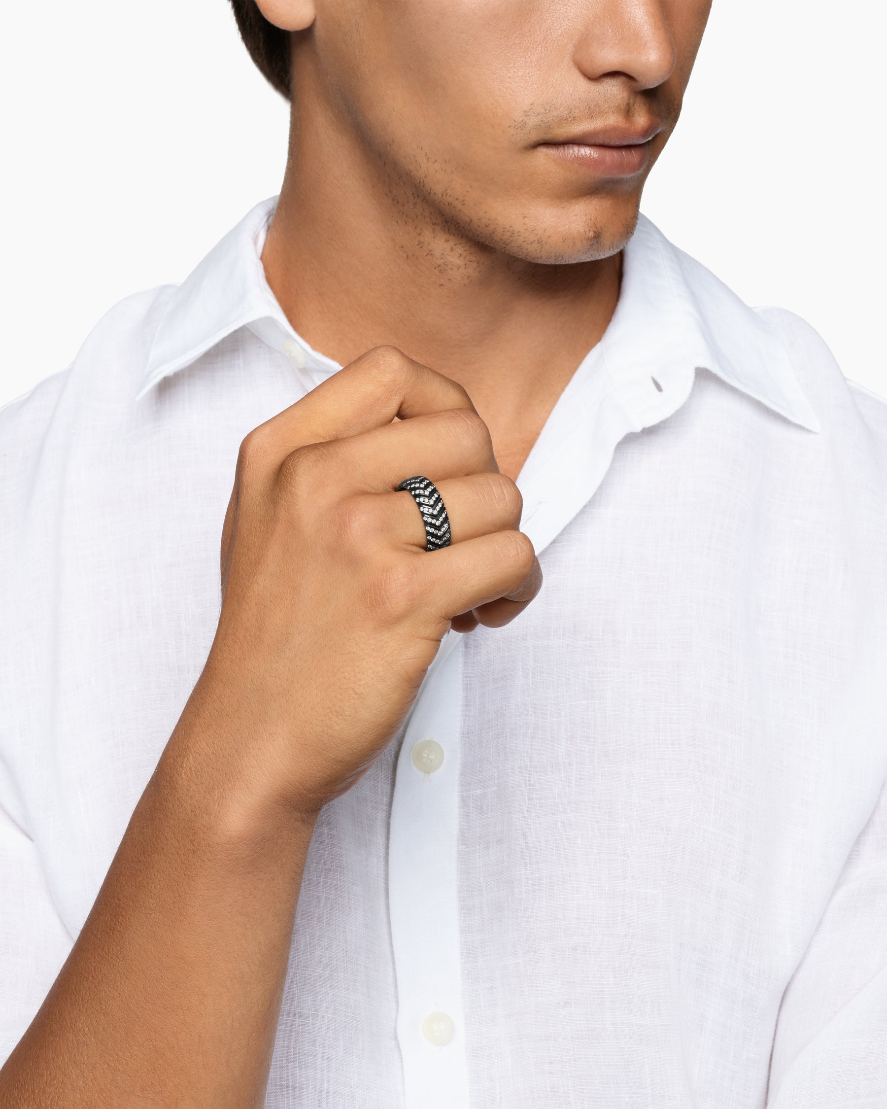 Alternative view of Chevron Band Ring in Black Titanium with Diamonds, 8mm