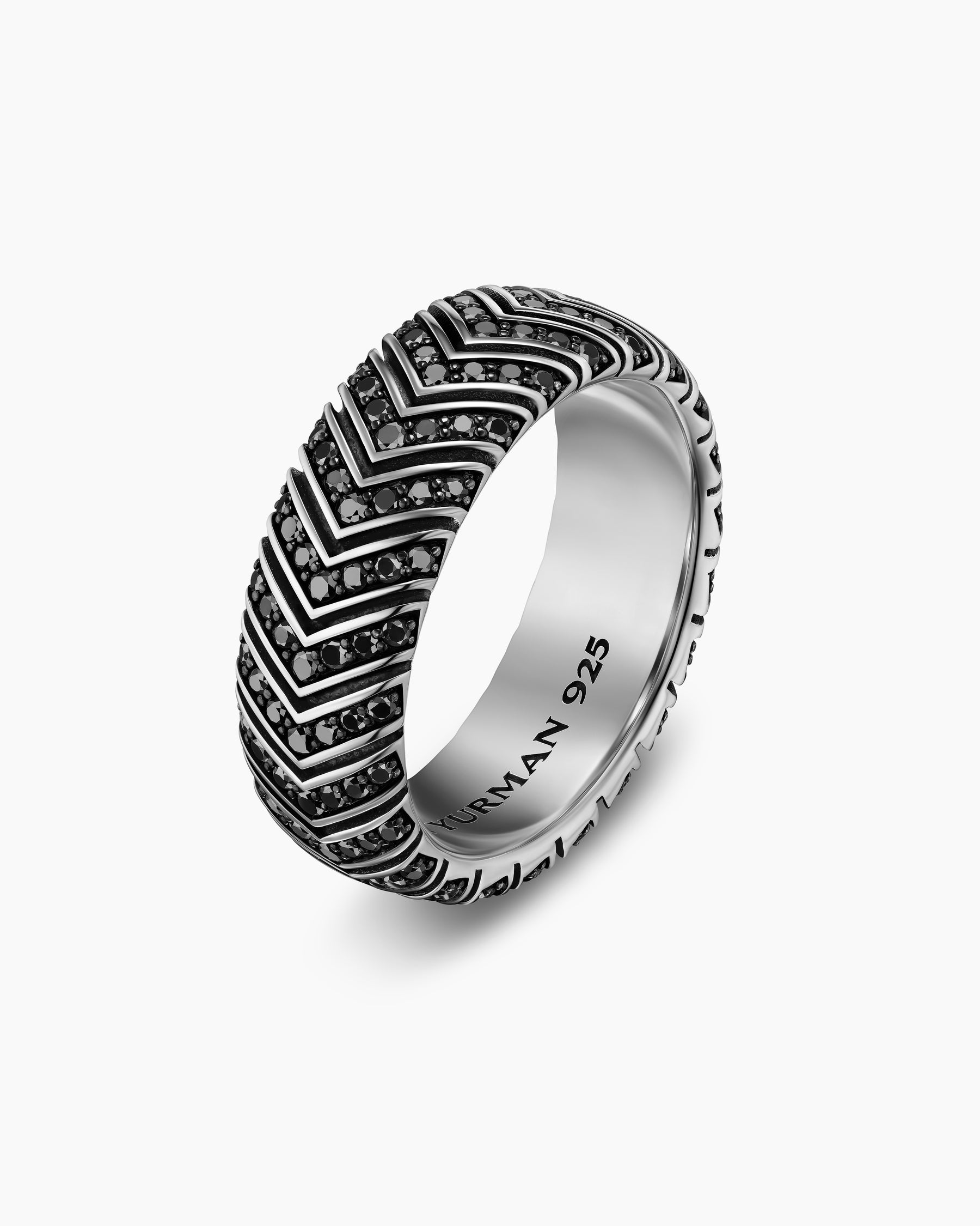 Chevron Band Ring in Sterling Silver with Black Diamonds, 8mm - Image 3