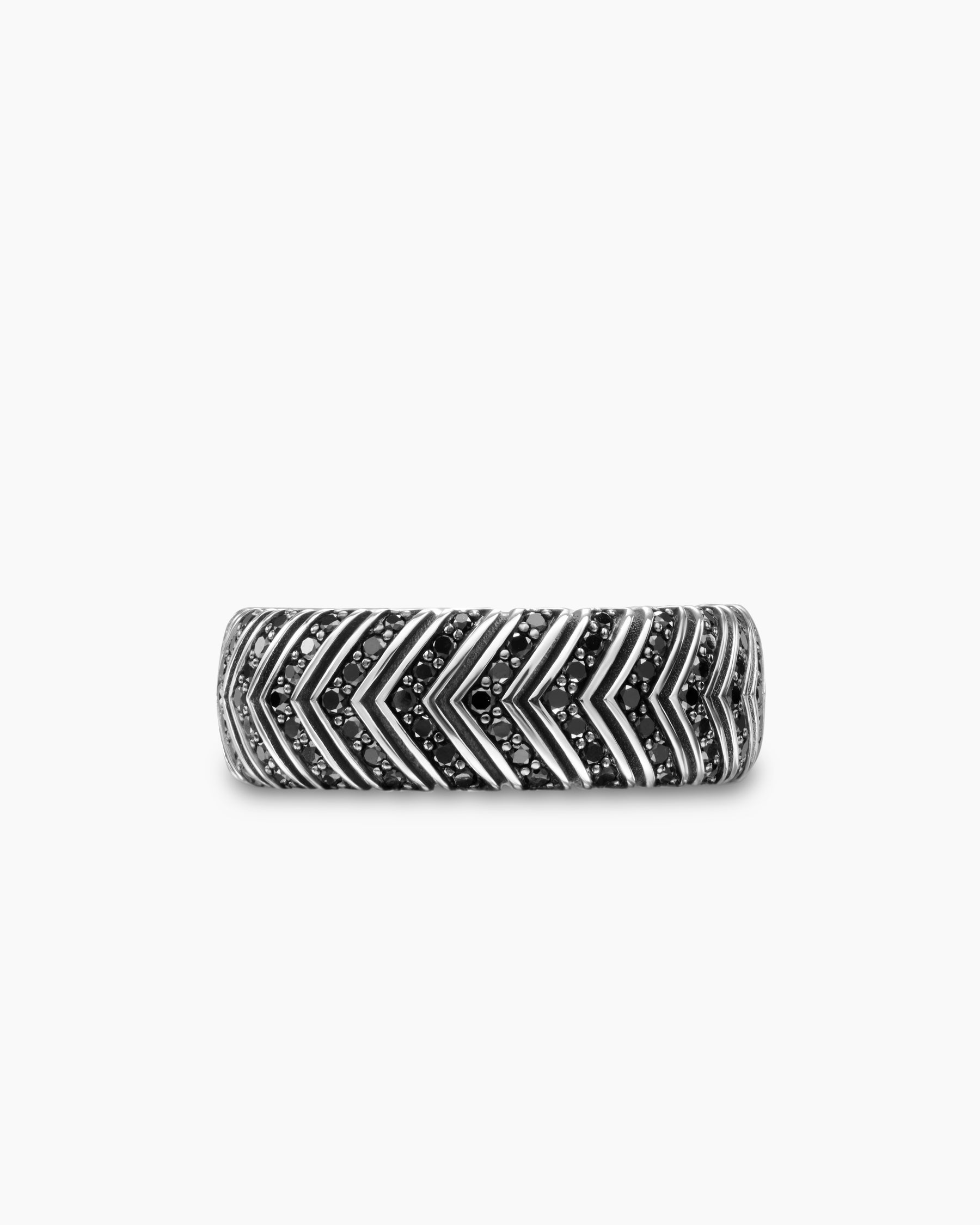 Chevron Band Ring in Sterling Silver with Black Diamonds, 8mm - Image 4